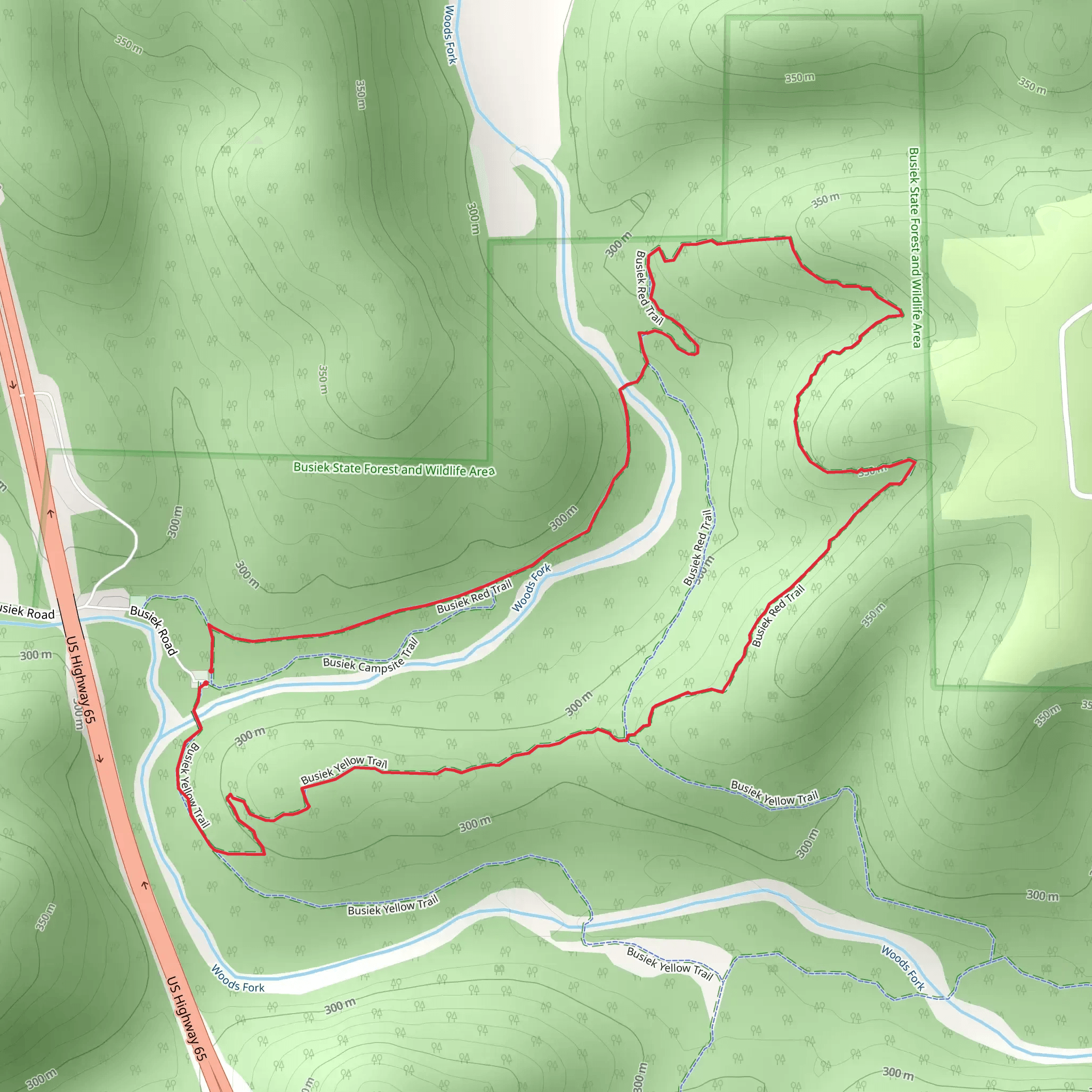 Busiek Yellow Trail and Busiek Red Trail Loop mobile static map
