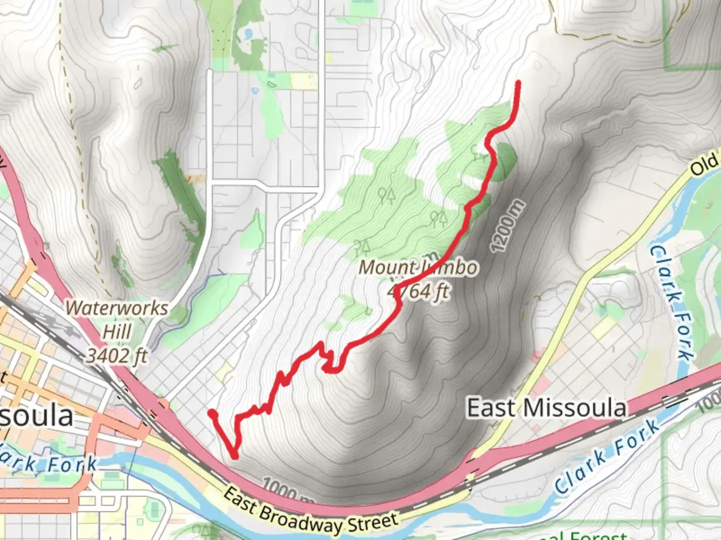 An image depicting the trail Mount Jumbo via Jumbo Backbone and its surrounding area.