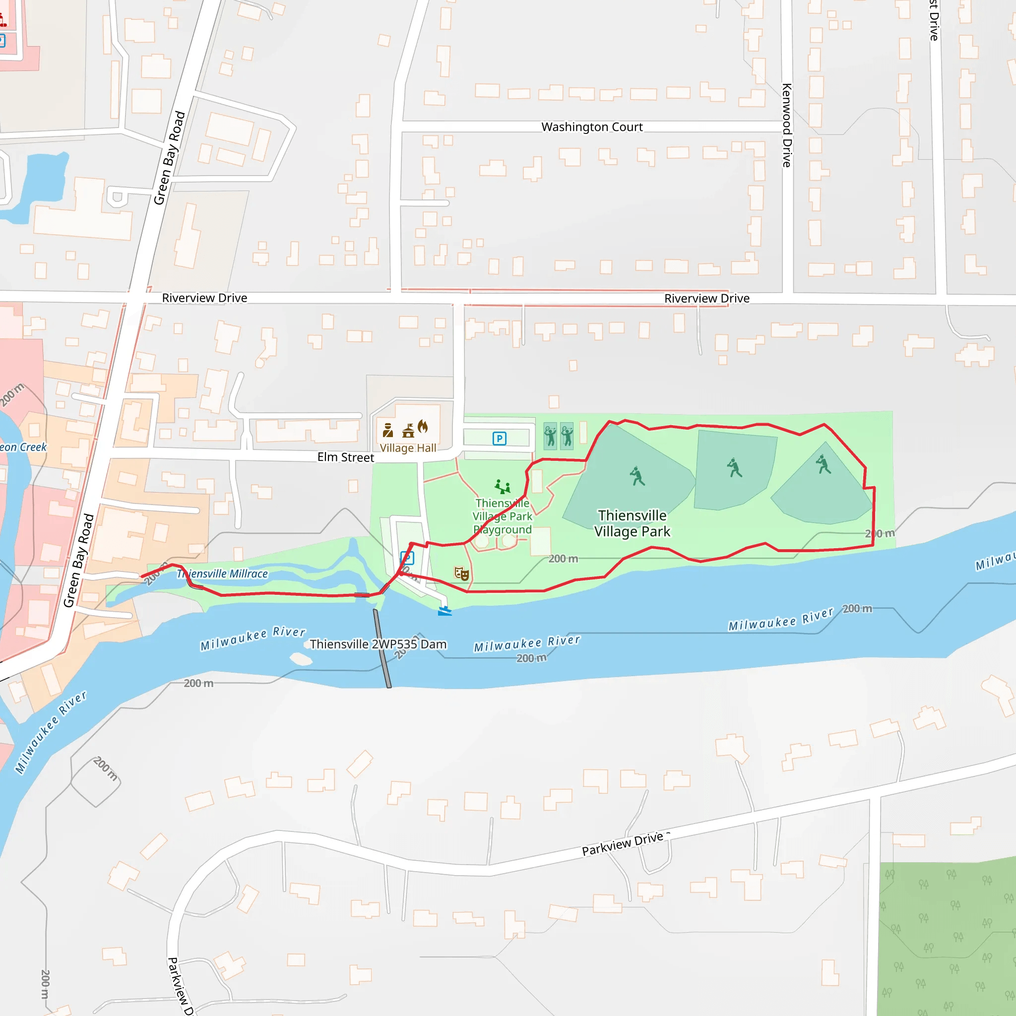 Thiensville Millrace and Village Park Loop mobile static map