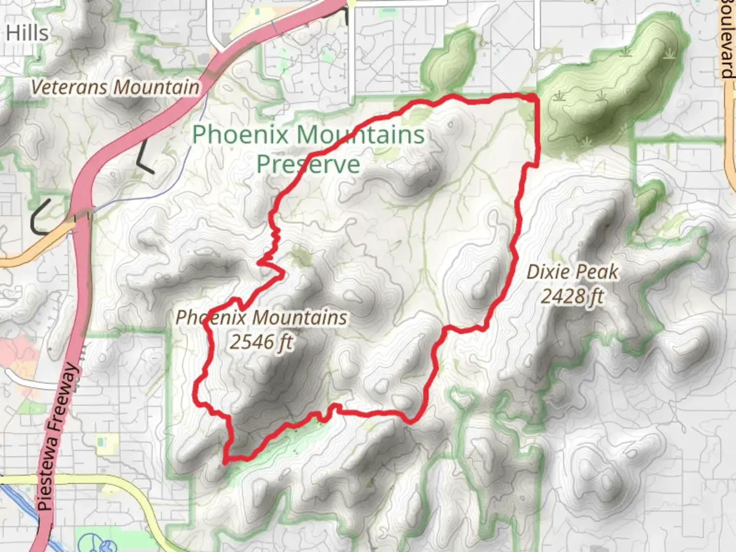 An image depicting the trail Circumference, Quartz Ridge and Dixie Peak Loop Trail and its surrounding area.