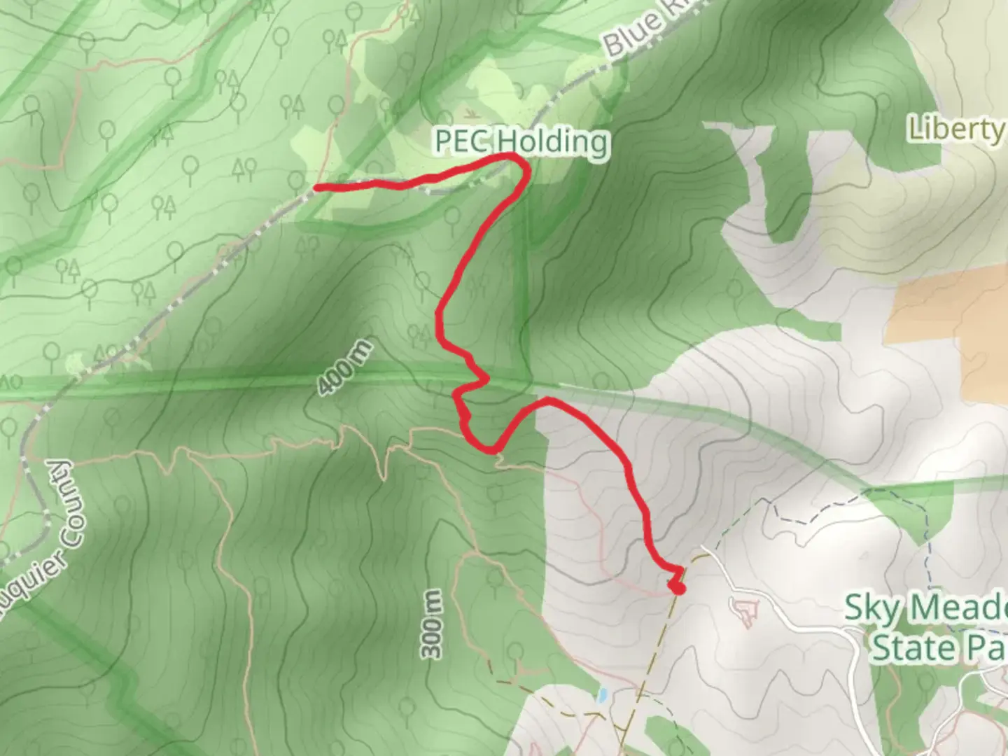 An image depicting the trail Piedmont Overlook and Ambassador Whitehouse Trail and its surrounding area.