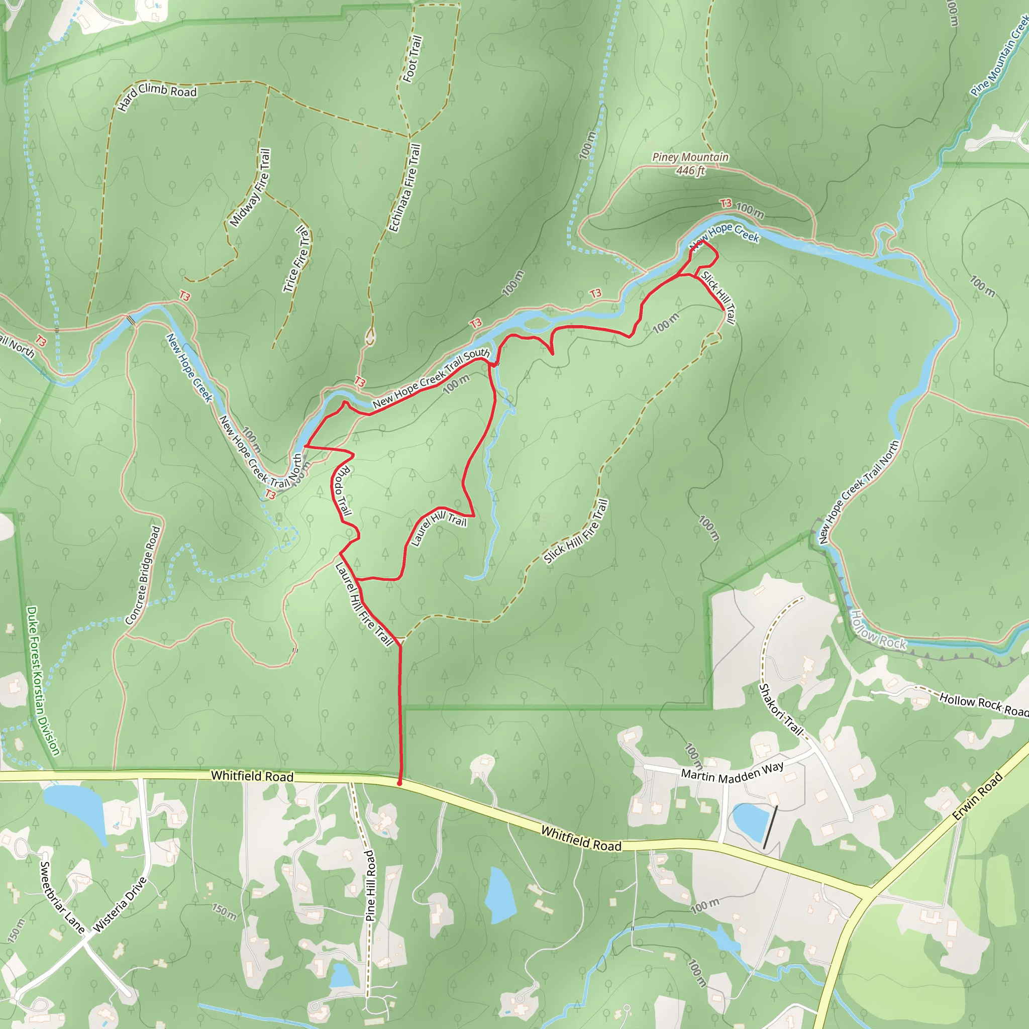 New Hope Creek, South Slick Hill and Laurel Hill Loop Trail mobile static map