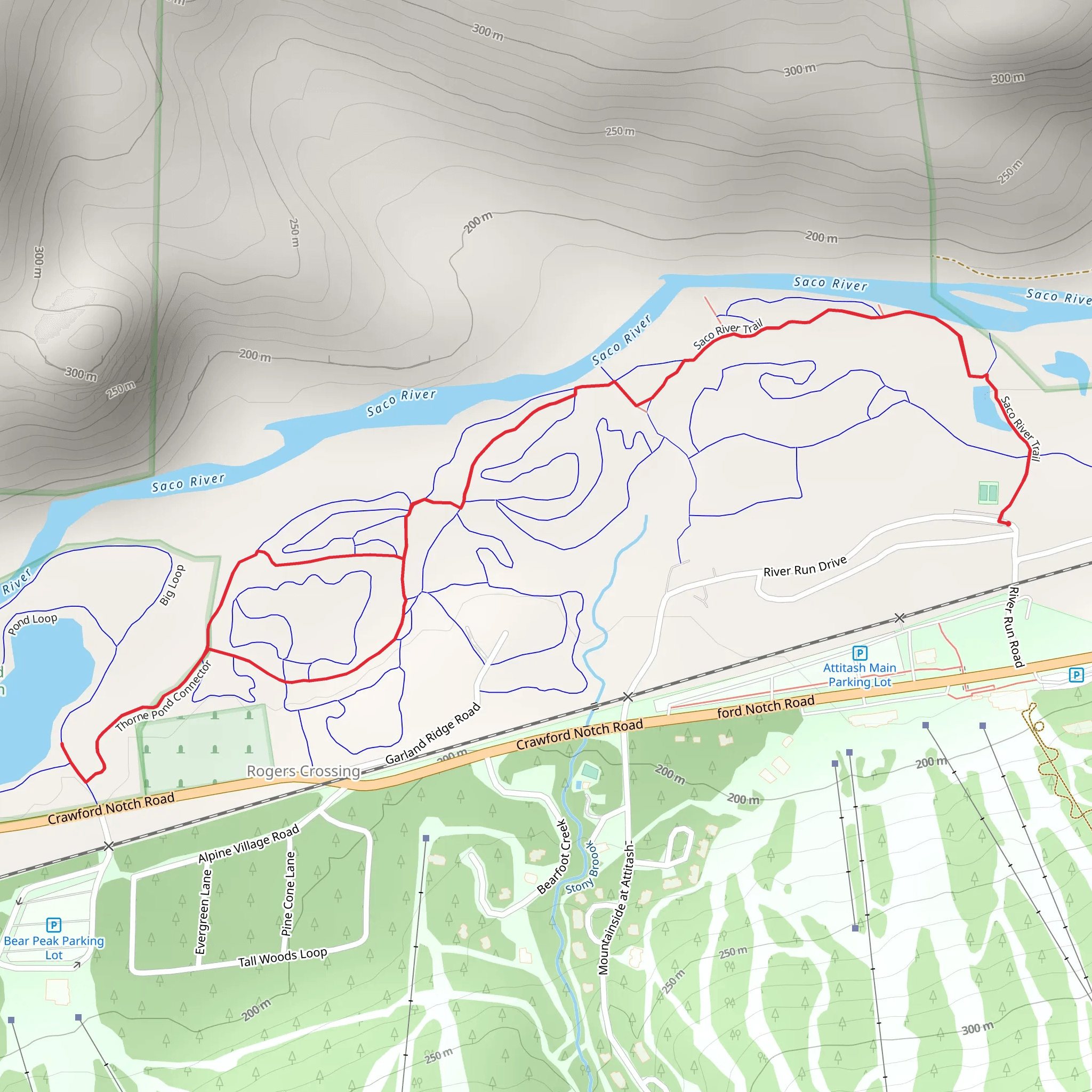 Thorne Pond via Saco River mobile static map