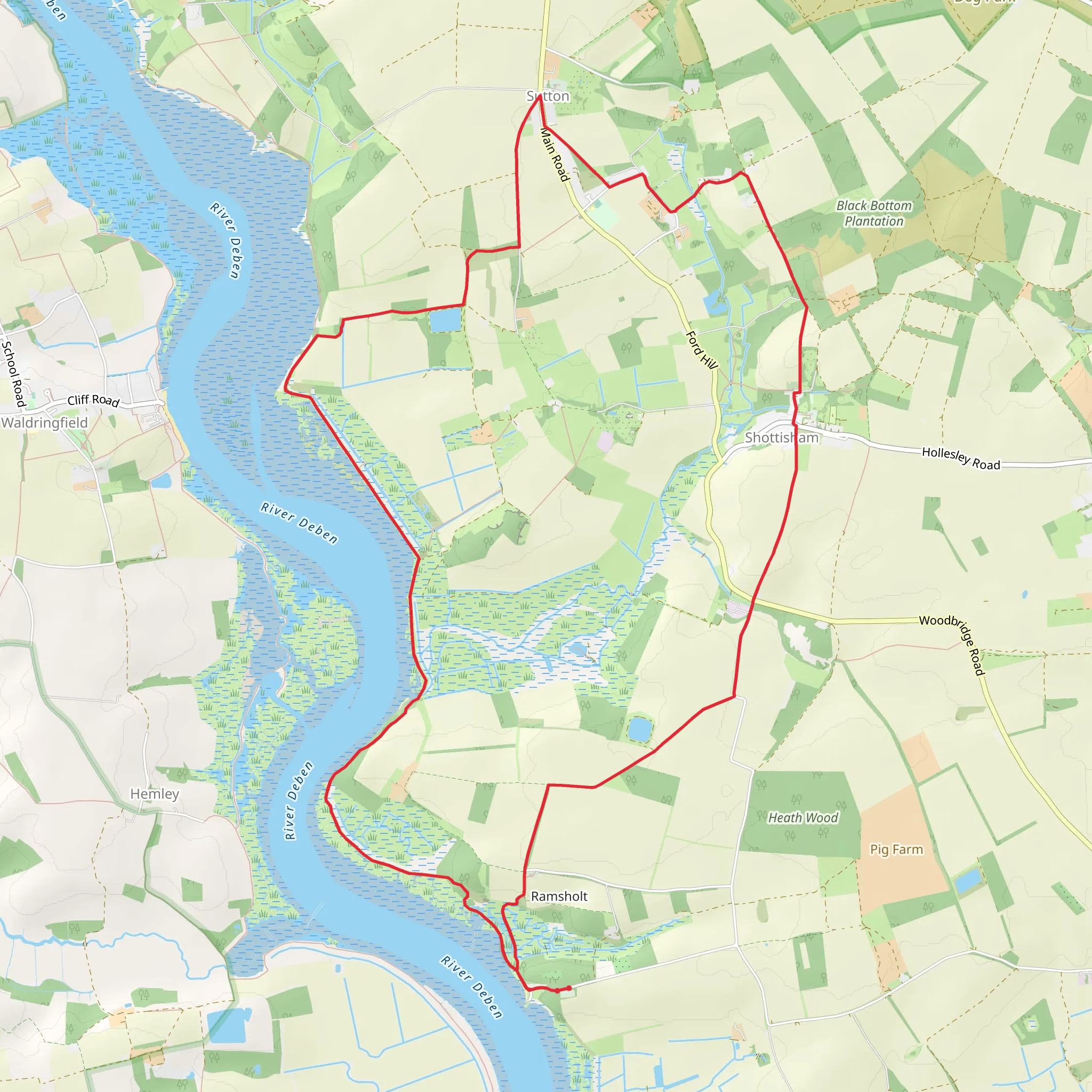 Ramsholt - River Deben and Shottisham Circular mobile static map