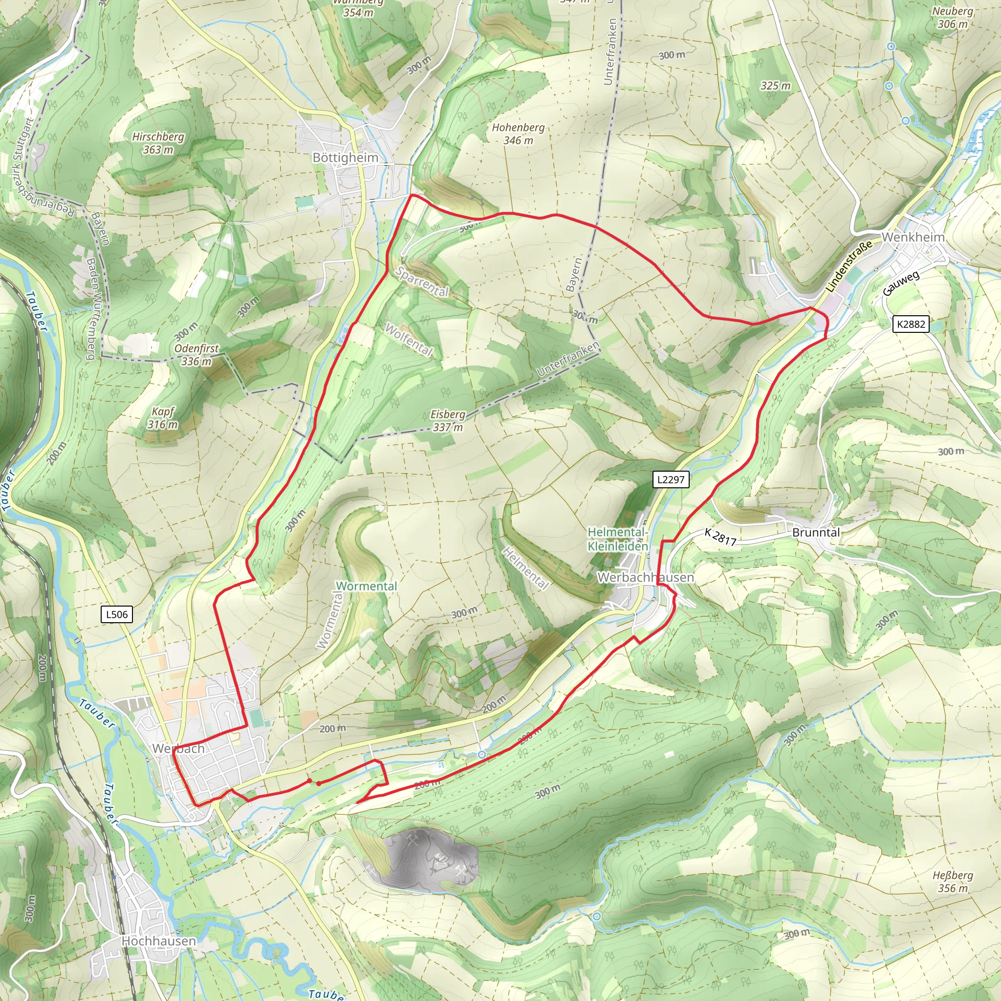 Winterleitenweg and Jakobsweg Main-Taubertal mobile static map