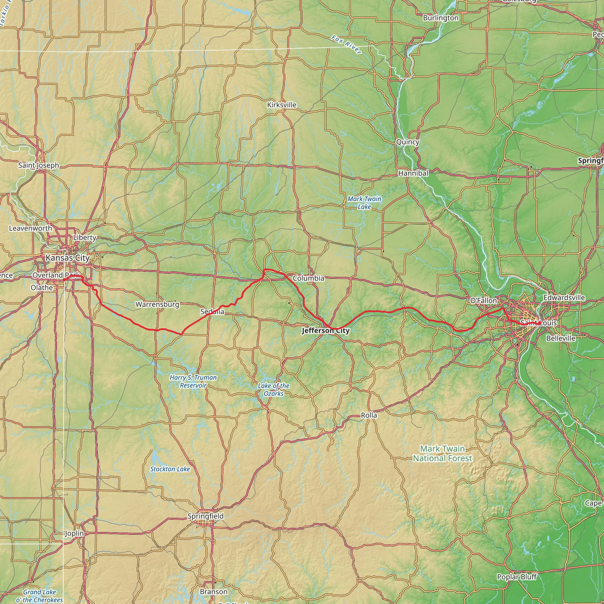 American Discovery Trail - Missouri mobile static map