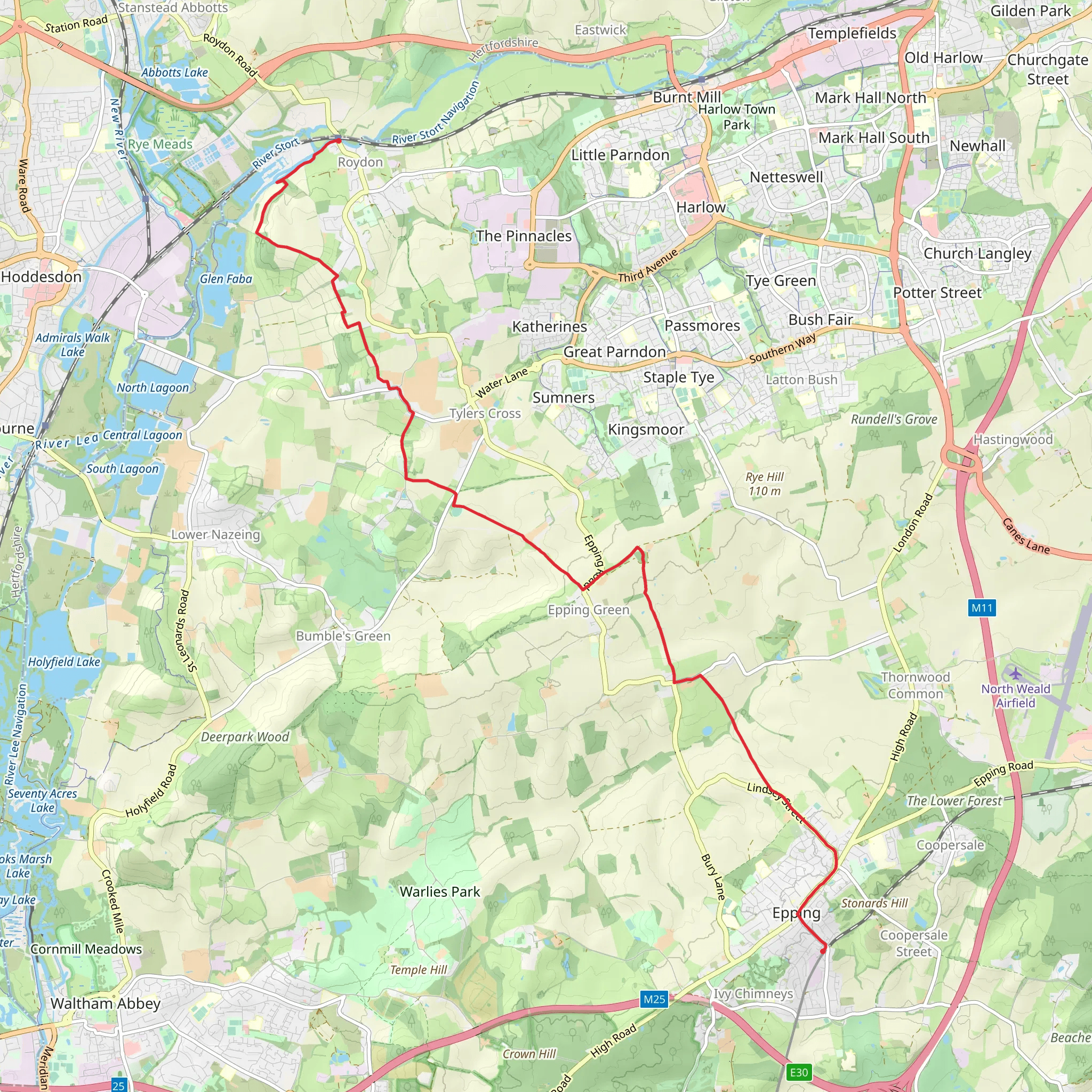 Roydon to Epping Walk mobile static map