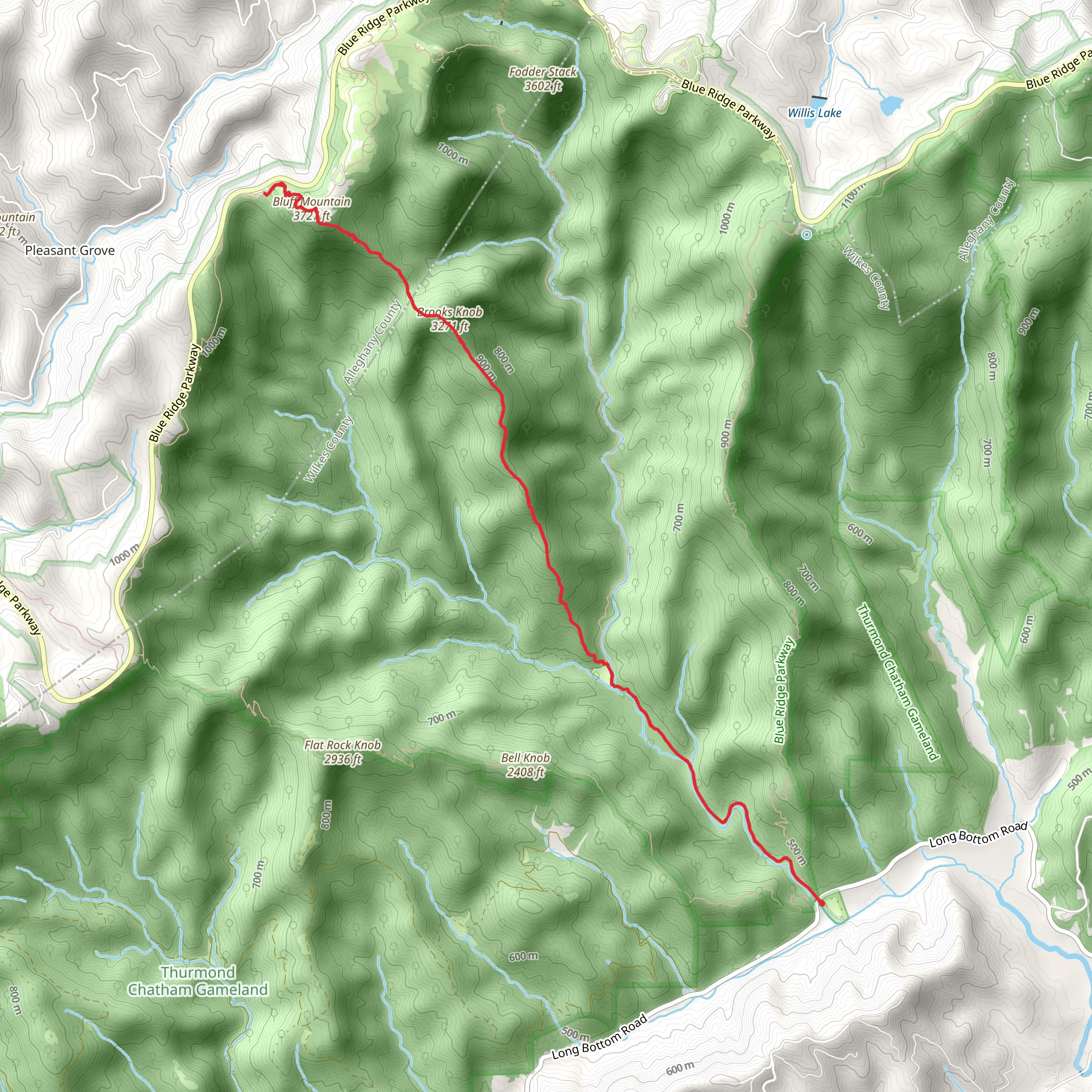 Bluff Mountain and Brooks Knob via Bluff Ridge Primative Trail mobile static map