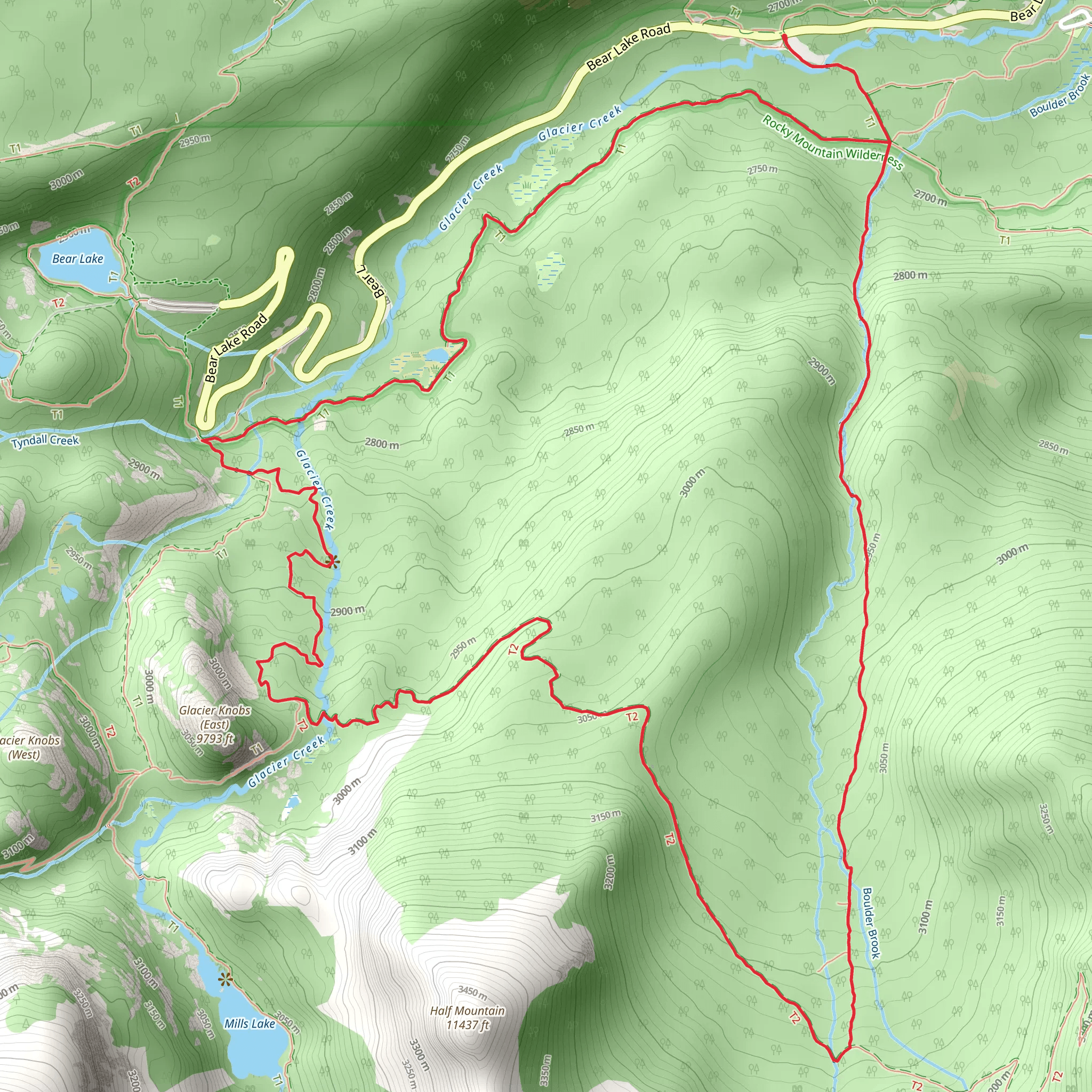 Boulder Brook Trail, North Longs Peak Trail and Glacier Creek Loop Trail mobile static map