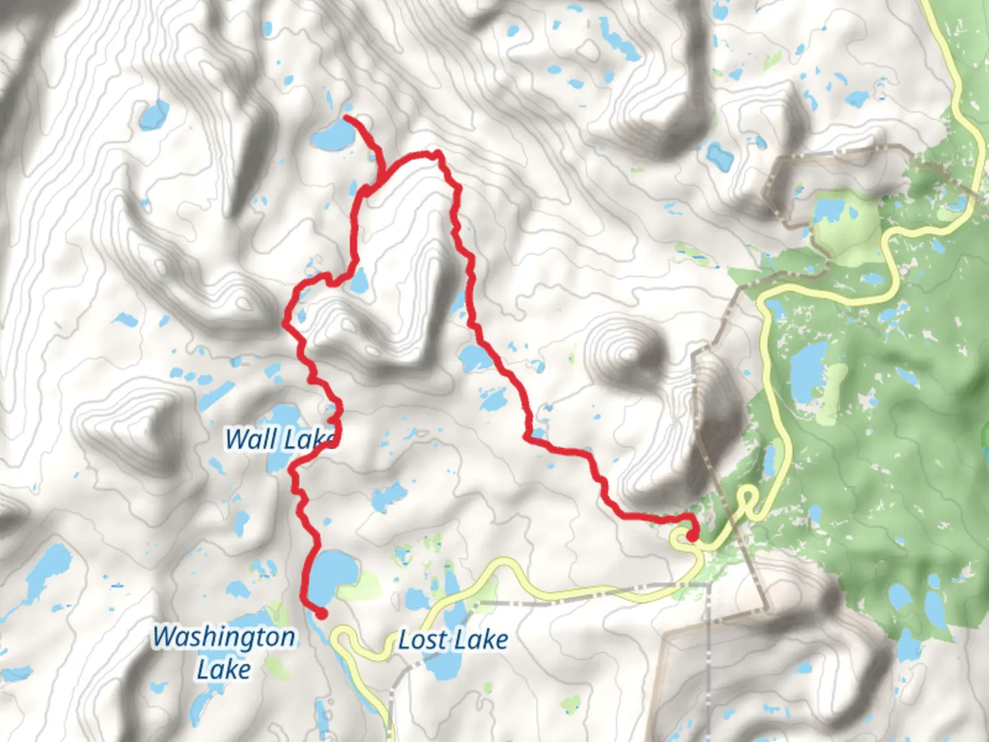 An image depicting the trail Trial Lake, The Notch, Meadow Lake and Clegg Lake and its surrounding area.