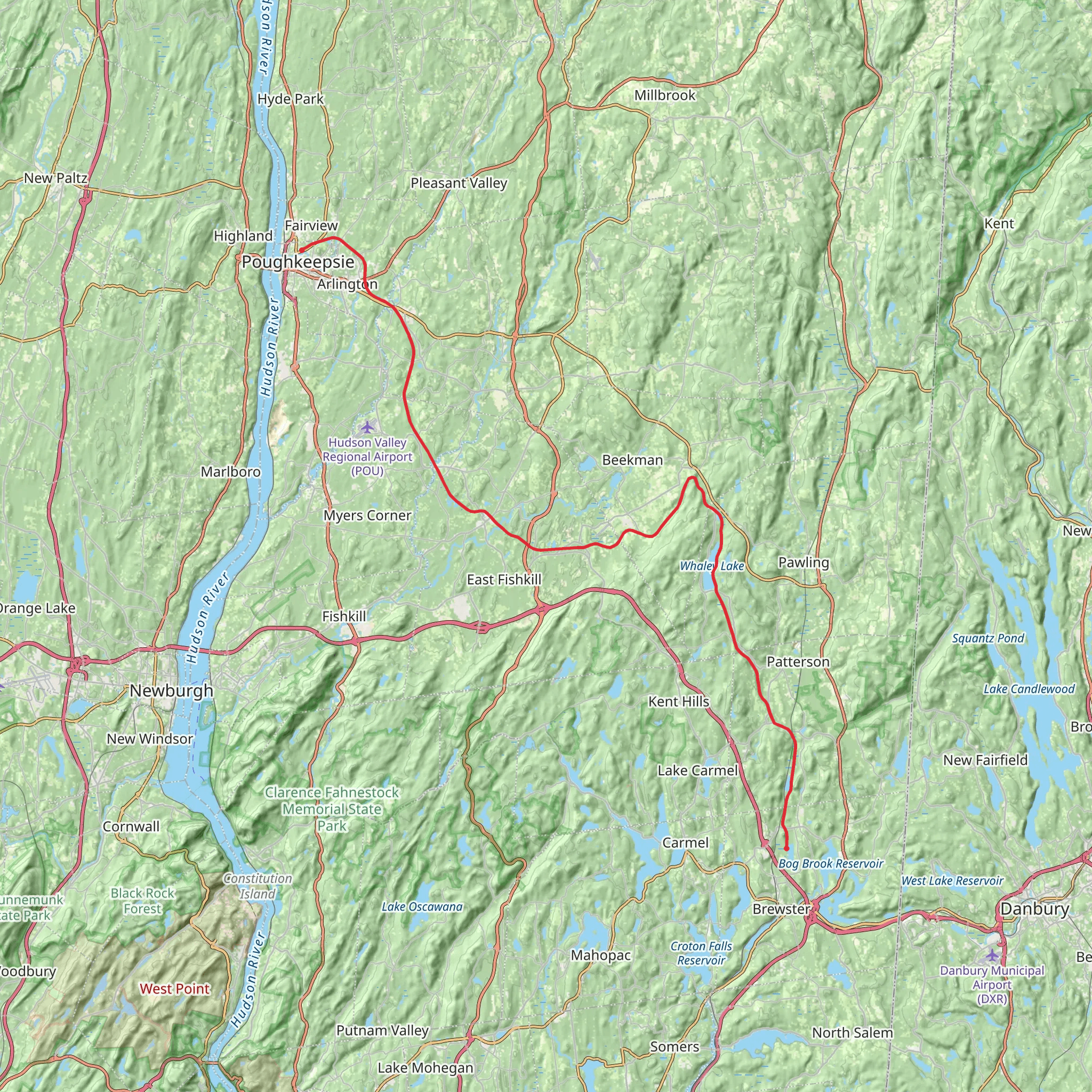 Lake Tonetta to Poughkeepsie via Maybrook Trailway mobile static map