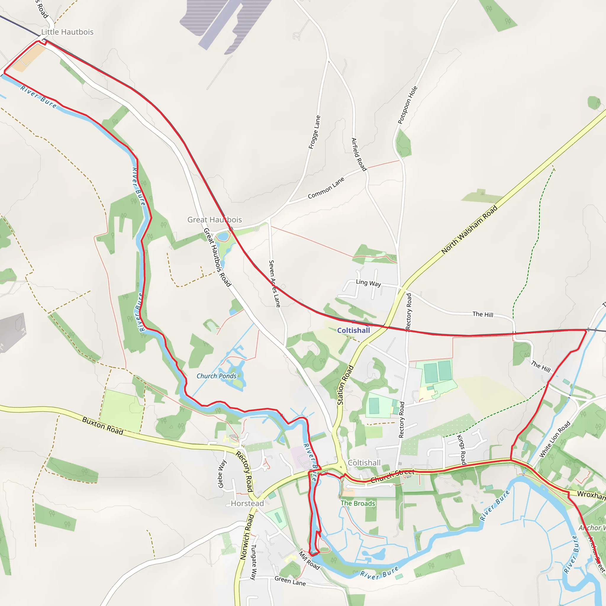 Coltishall to Horstead Walk mobile static map