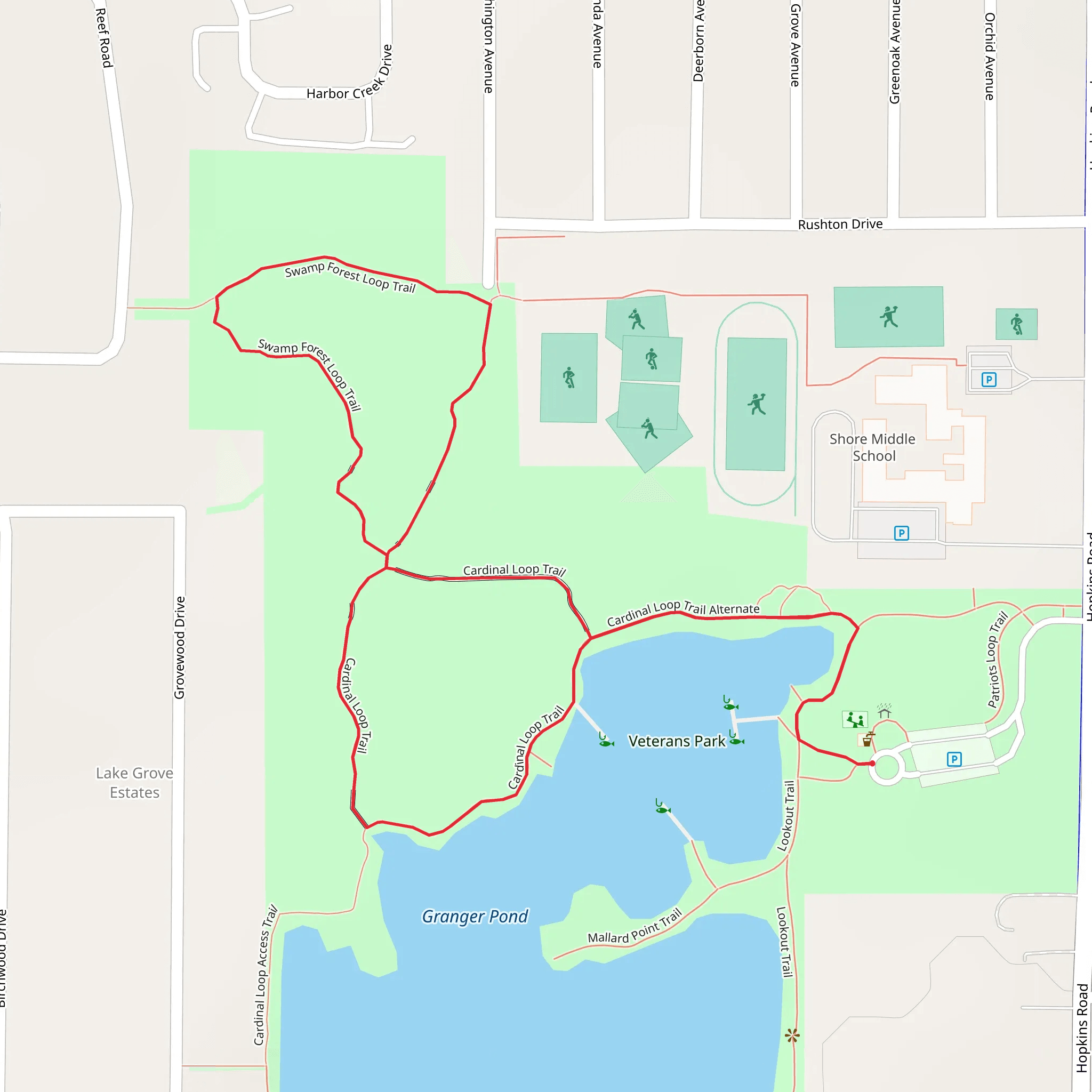 Swamp Forest and Granger Pond Loop Trail mobile static map