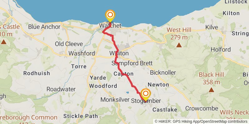 Seaton to Watchet via East Deane Way stage 5 Map