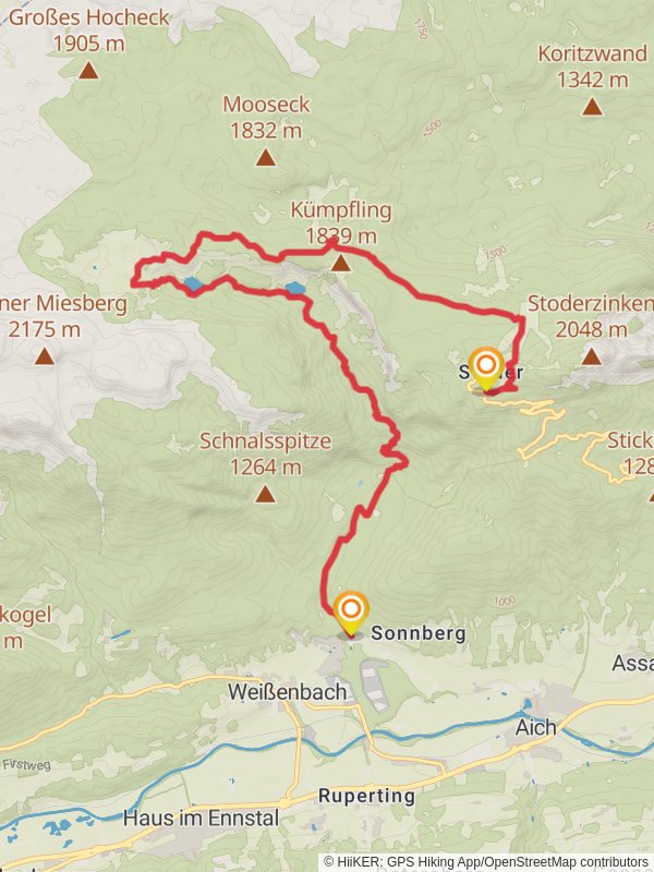 Stoderzinken - Ahornsee Lake - Weißenbach Trail mobile static map