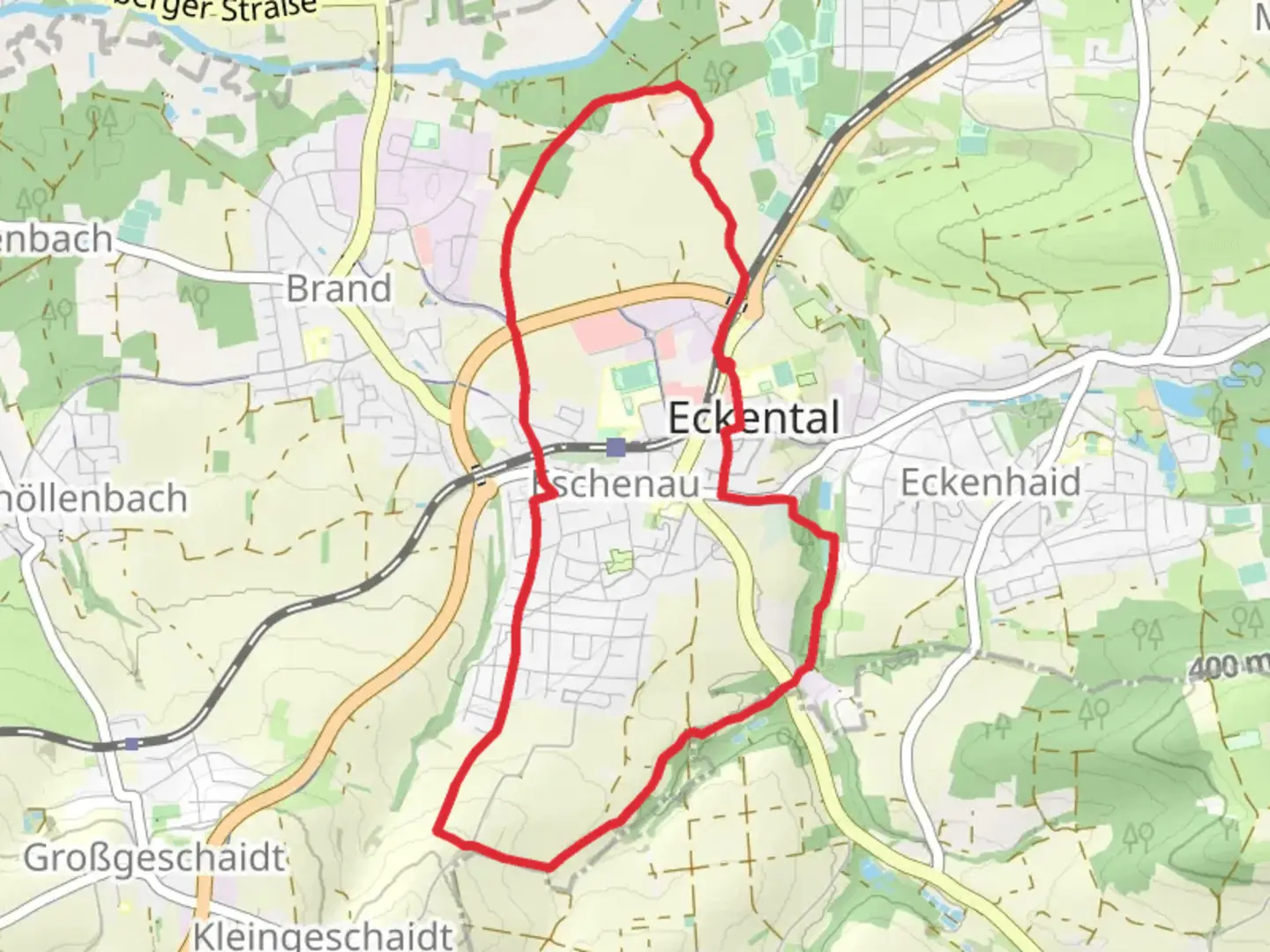 An image depicting the trail Eschenau Loop and its surrounding area.