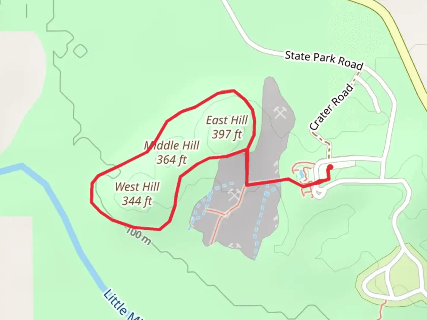 An image depicting the trail Crater of Diamonds State Park - Prospectors Trail and its surrounding area.