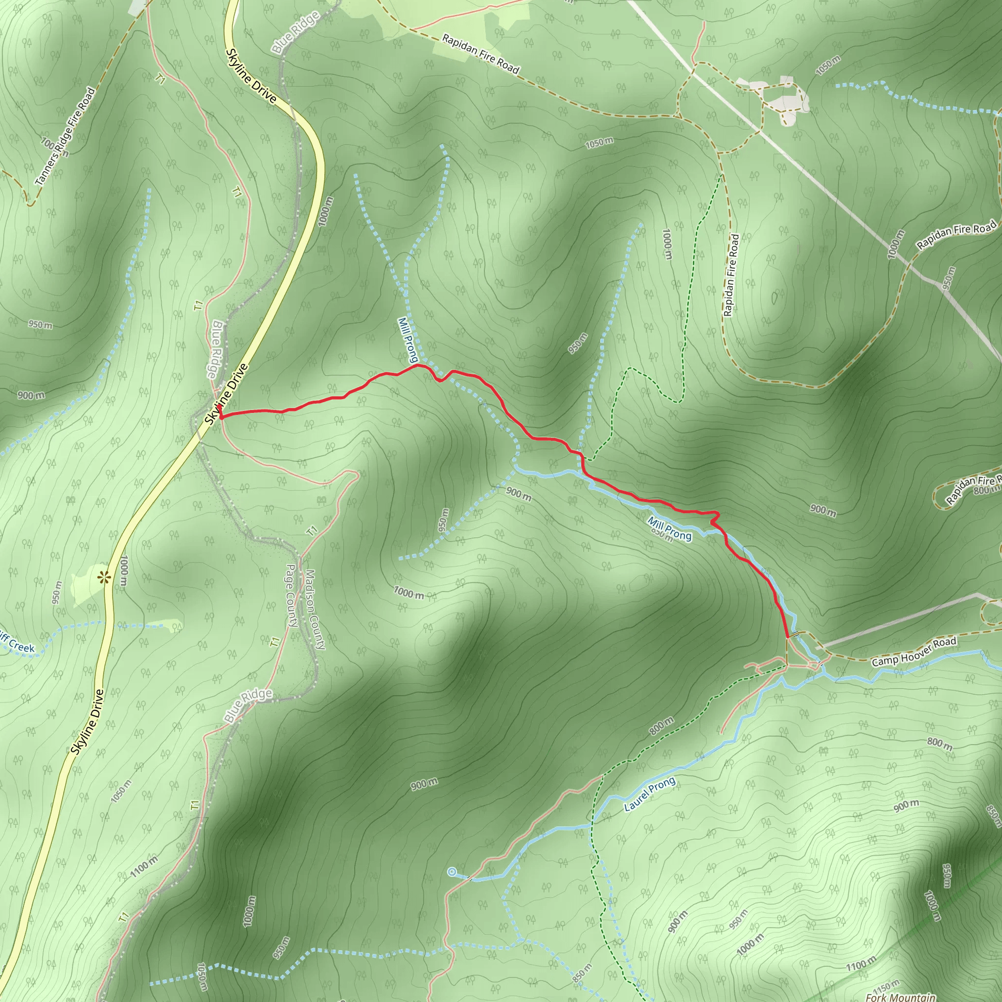 Mill Prong to Rapidan Camp Trail mobile static map
