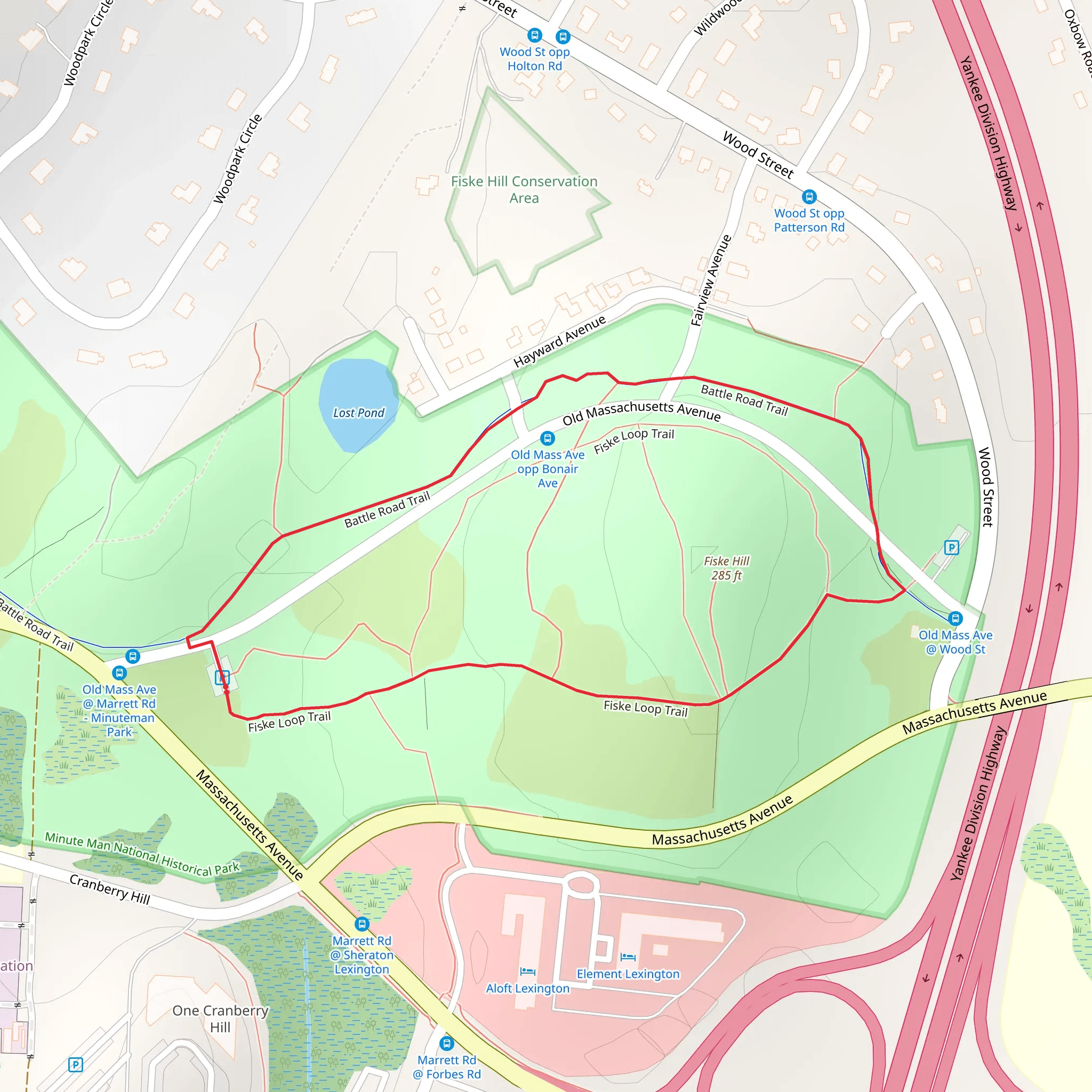 Fiske Hill Loop via Across Lexington Route F mobile static map