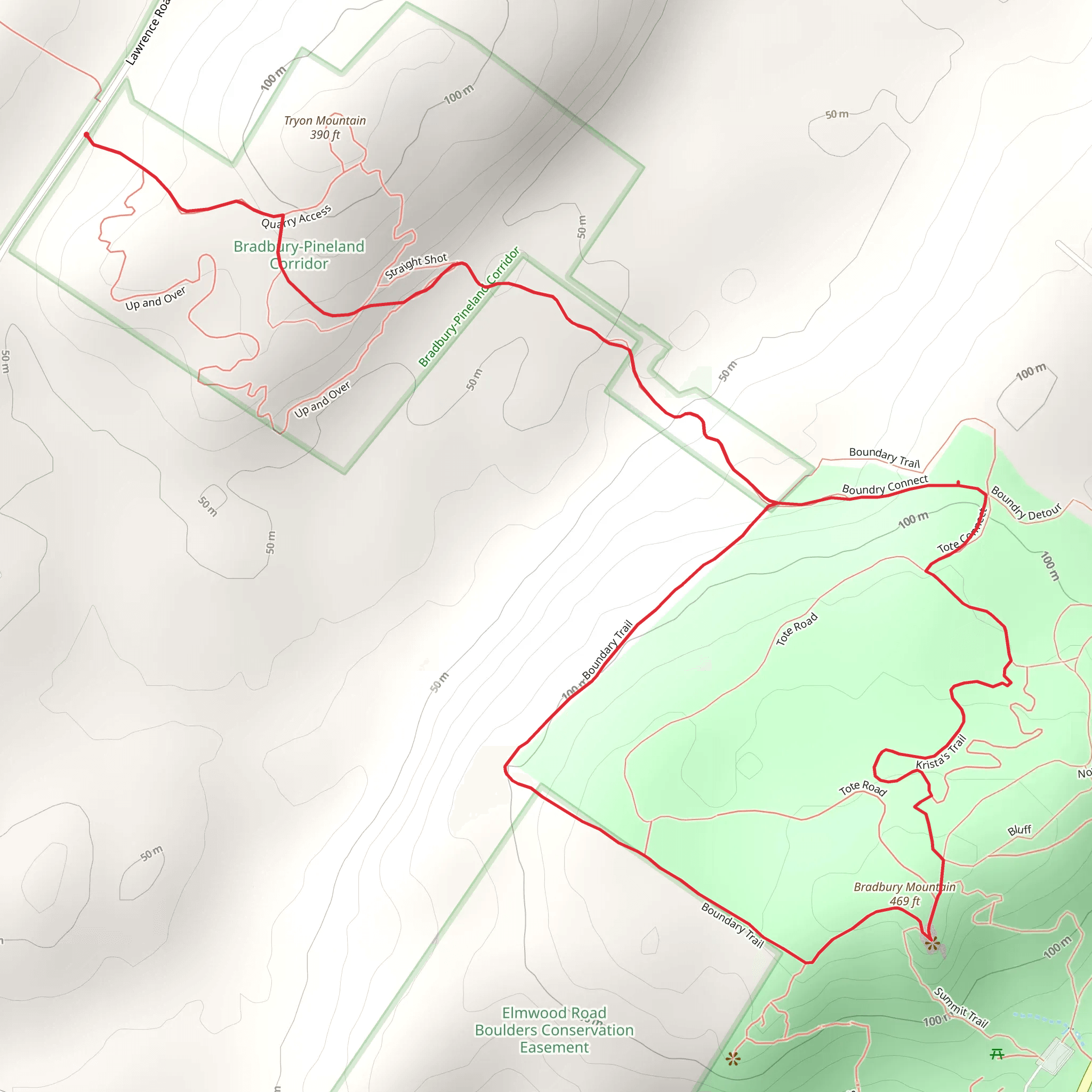 Tryon Mountain and Bradbury Mountain Loop mobile static map