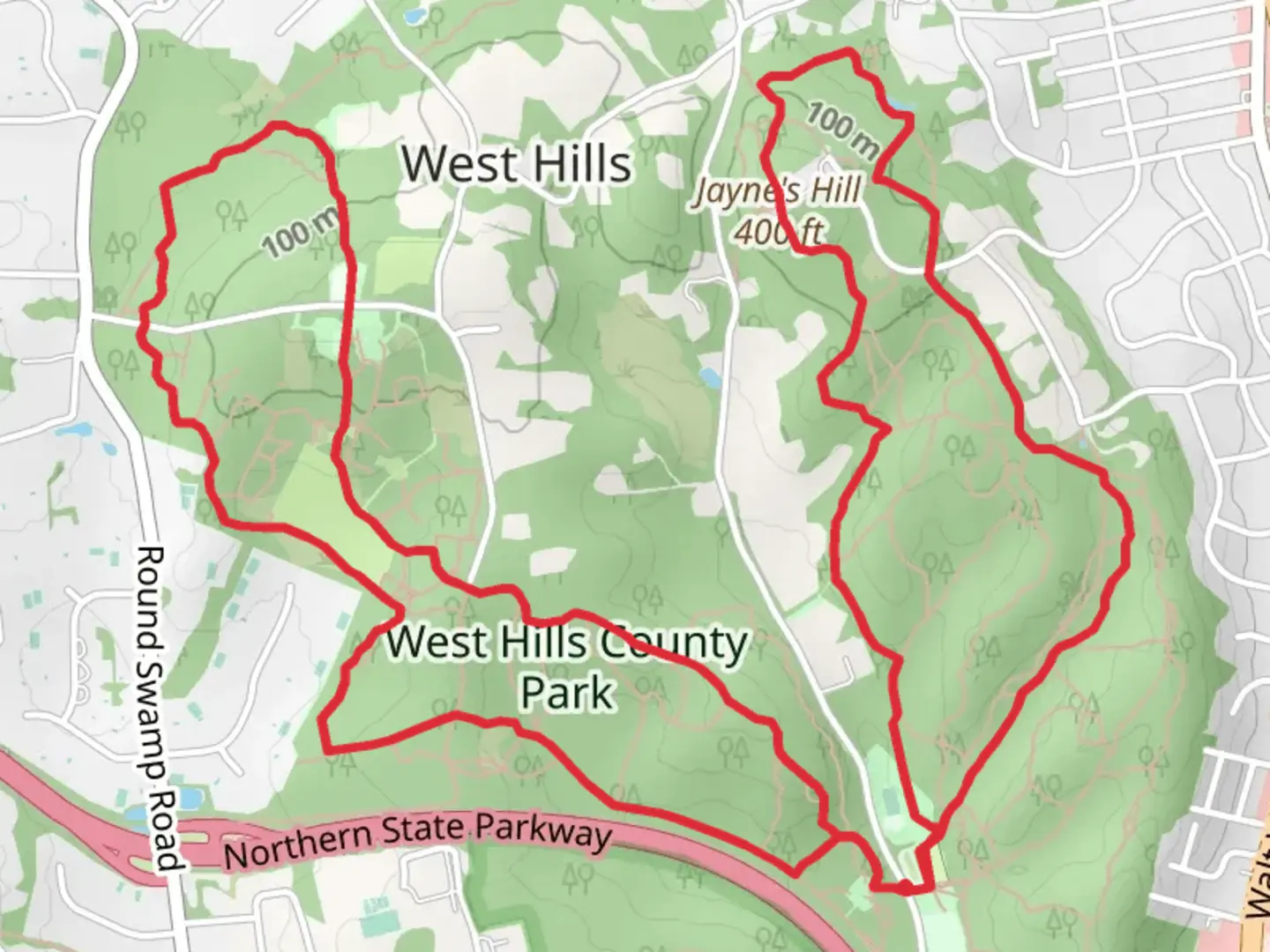 An image depicting the trail West Hills Country Park Loop and its surrounding area.
