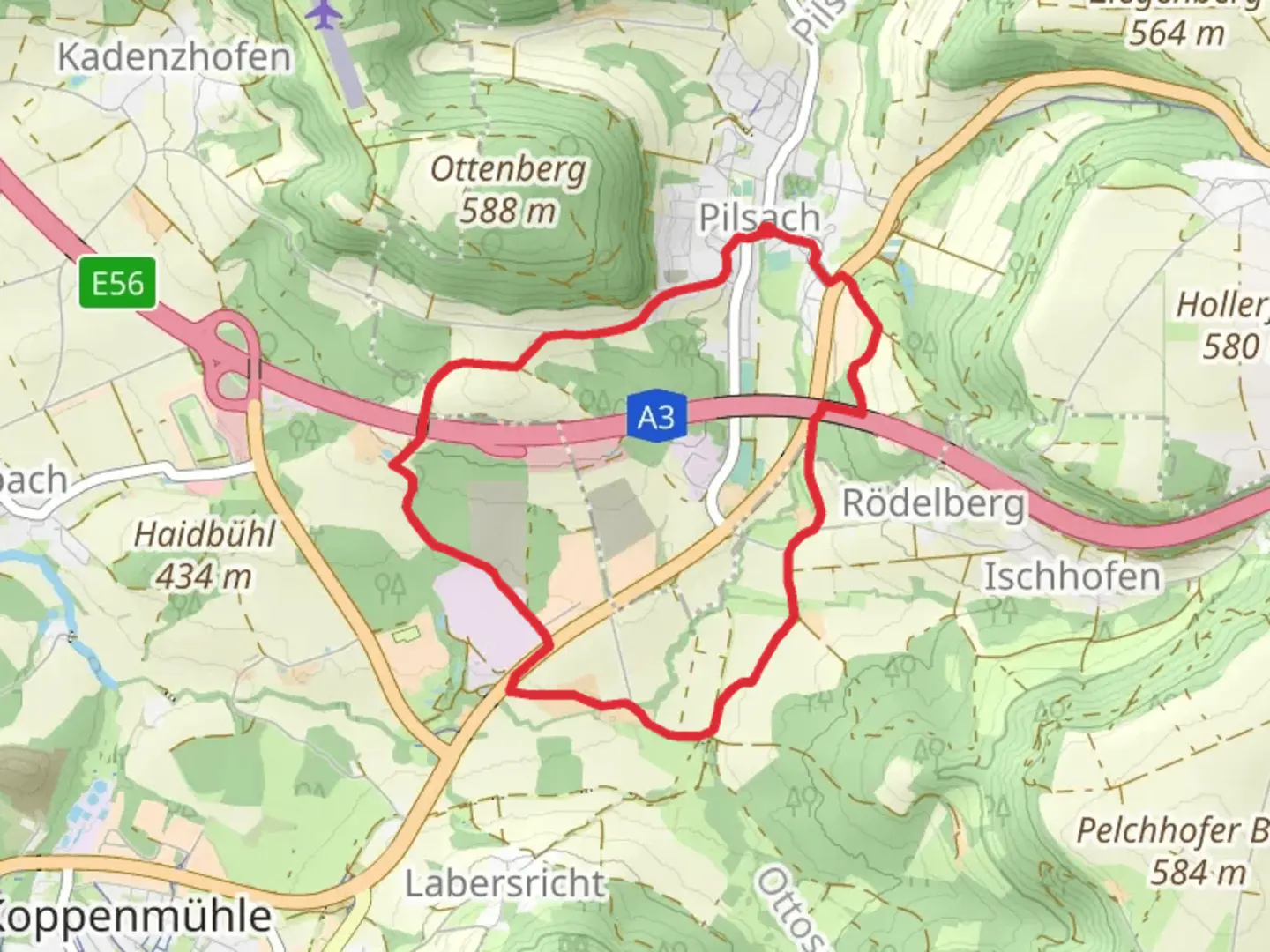 An image depicting the trail Pilsach Southern Loop and its surrounding area.