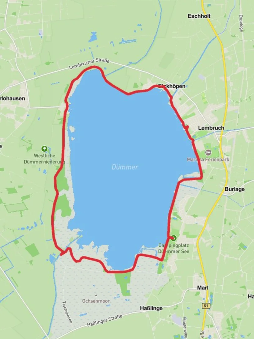 An image depicting the trail Dummer See Loop and its surrounding area.