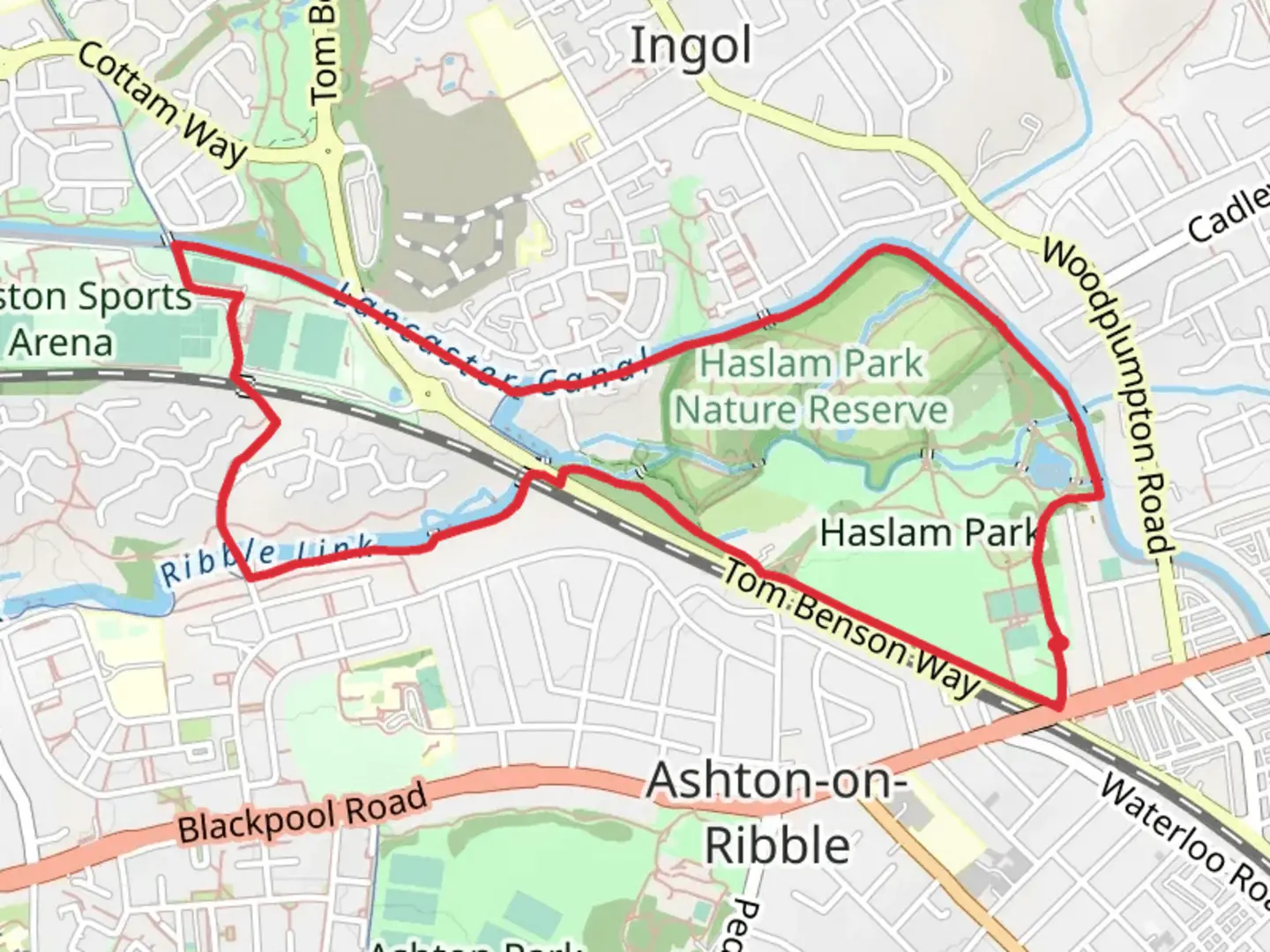 An image depicting the trail Haslam Park Nature Reserve and Locks Loop and its surrounding area.