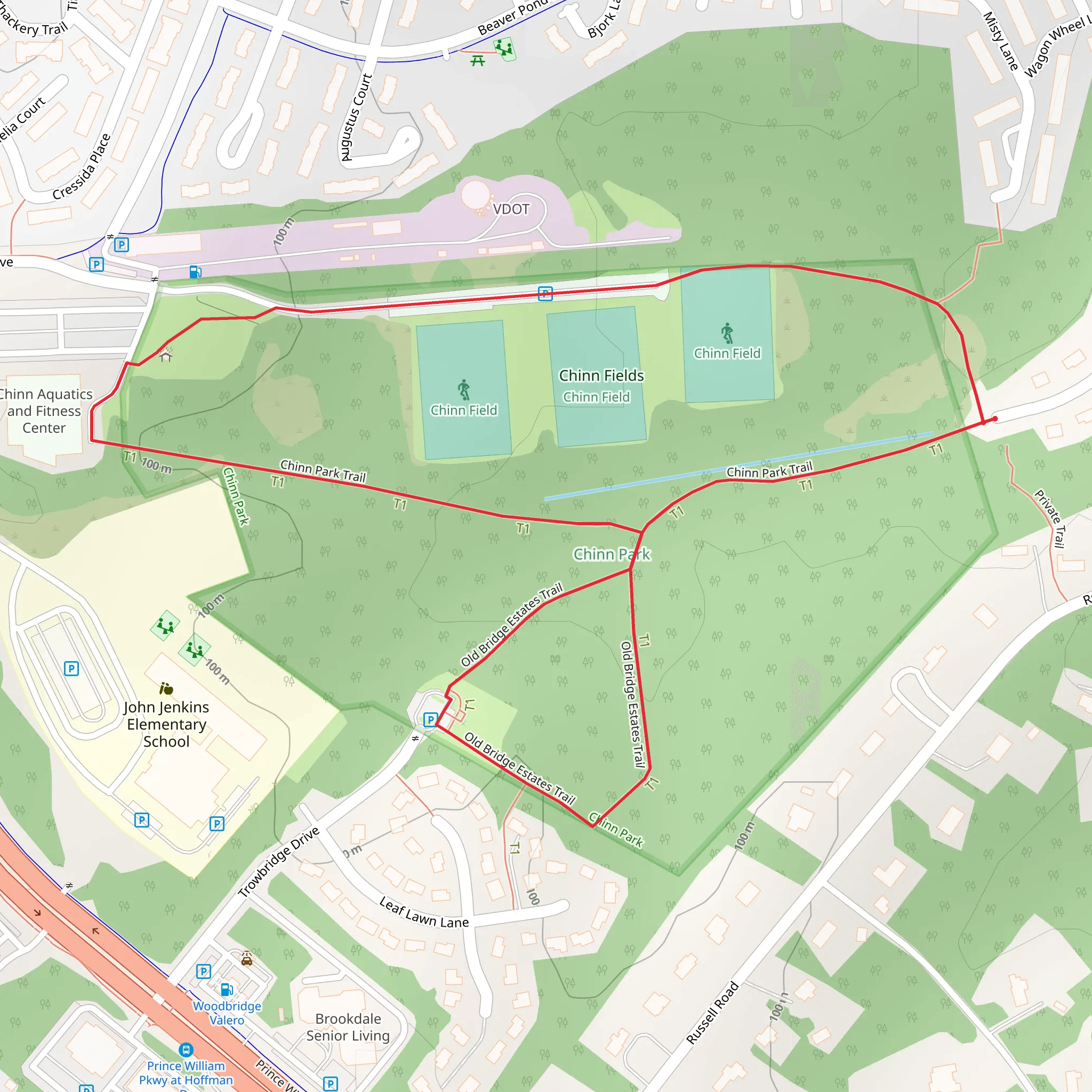 Old Bridge Estates Trail and Chinn Park Loop Trail mobile static map