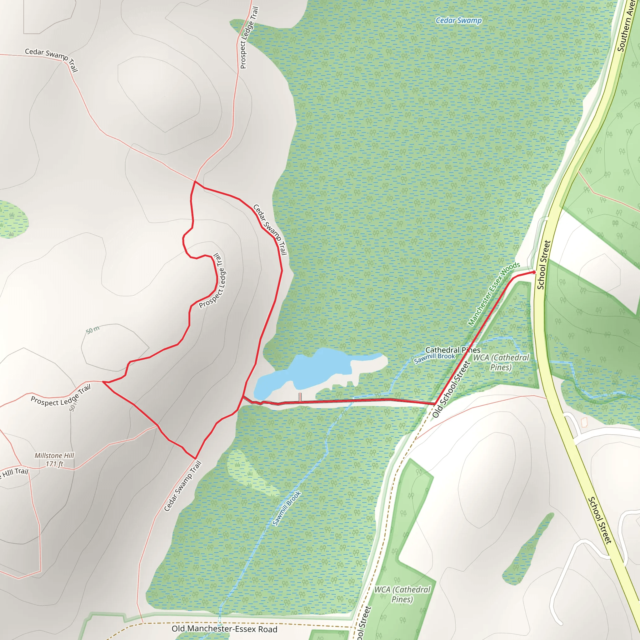 Cedar Swamp Trail and Prospect Ledge Trail Loop mobile static map