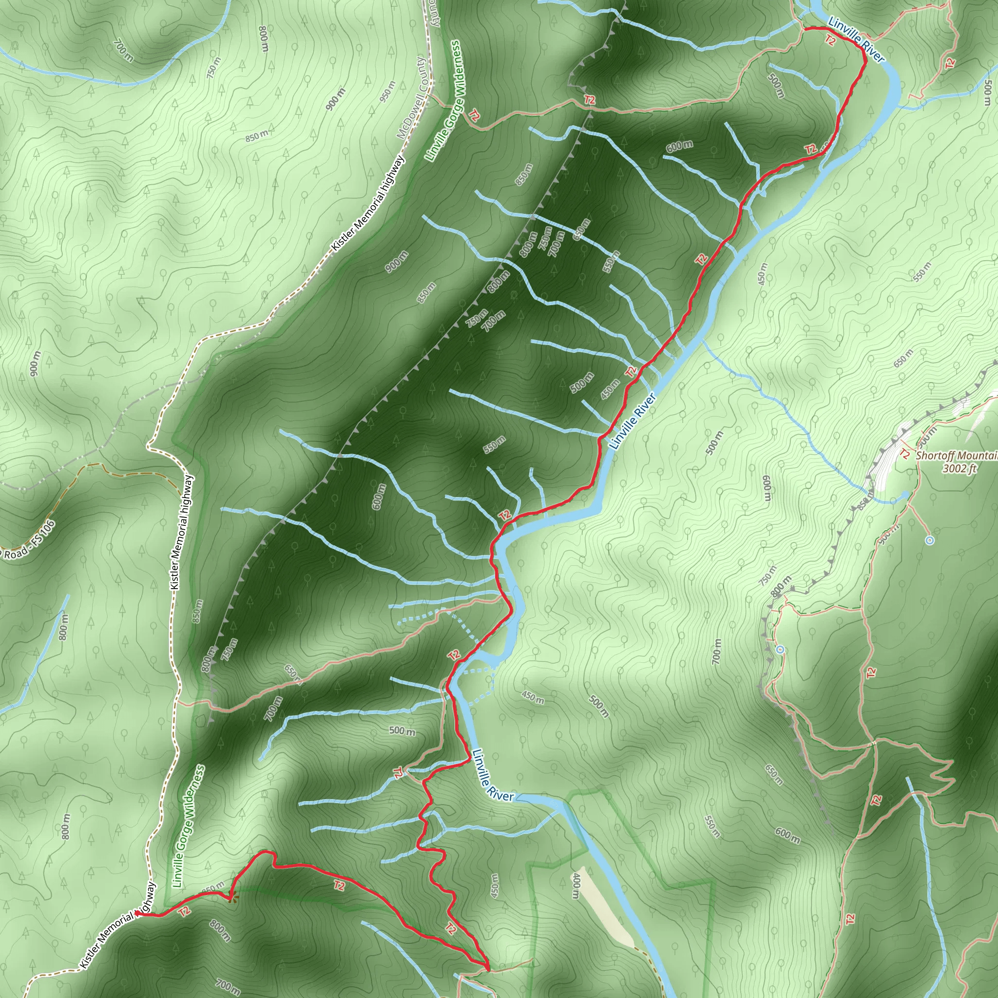 Mountains-to-Sea Trail and Linville Gorge Trail mobile static map