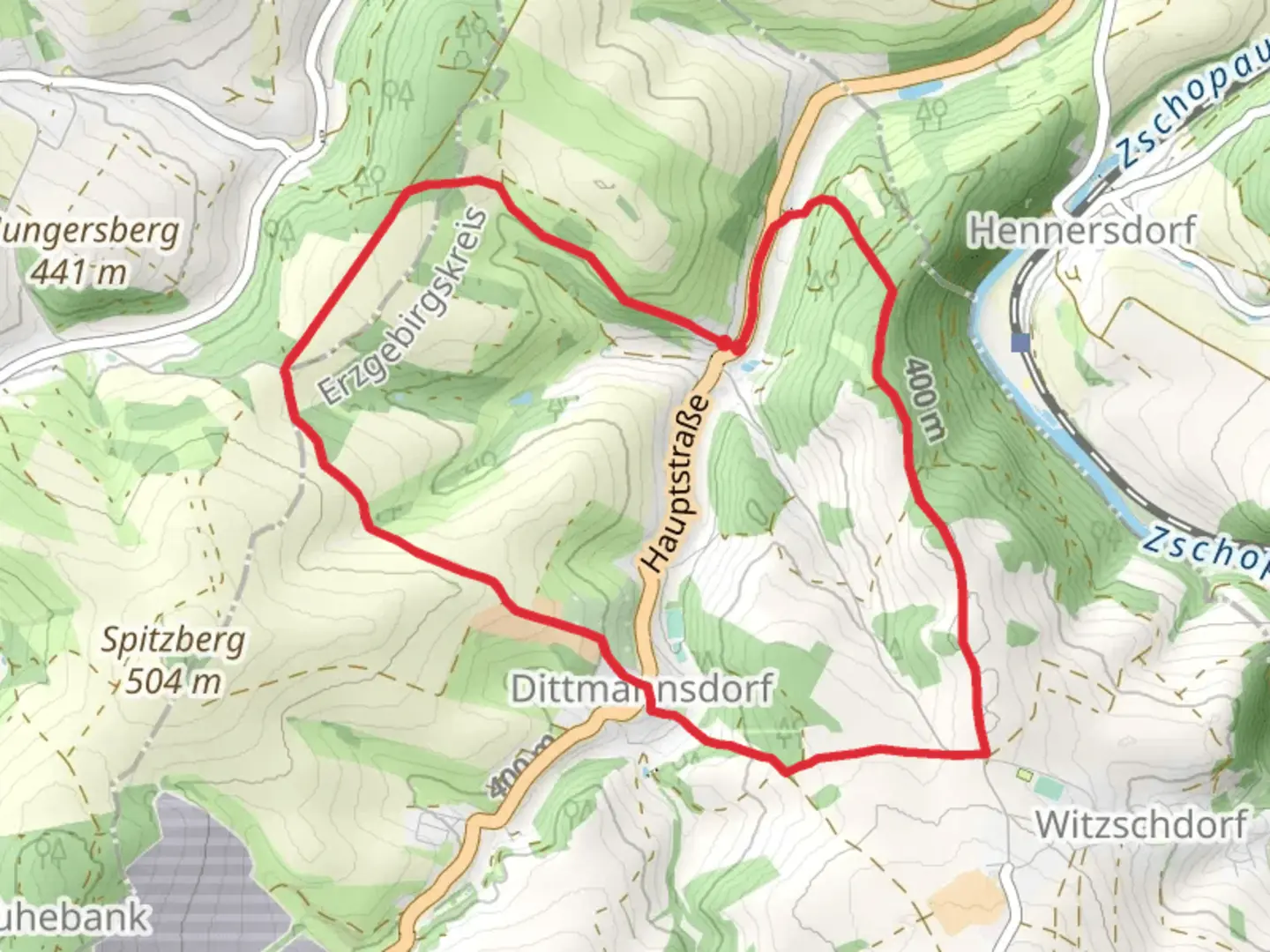 An image depicting the trail Mittlerer Rundweg Dittmannsdorf and its surrounding area.