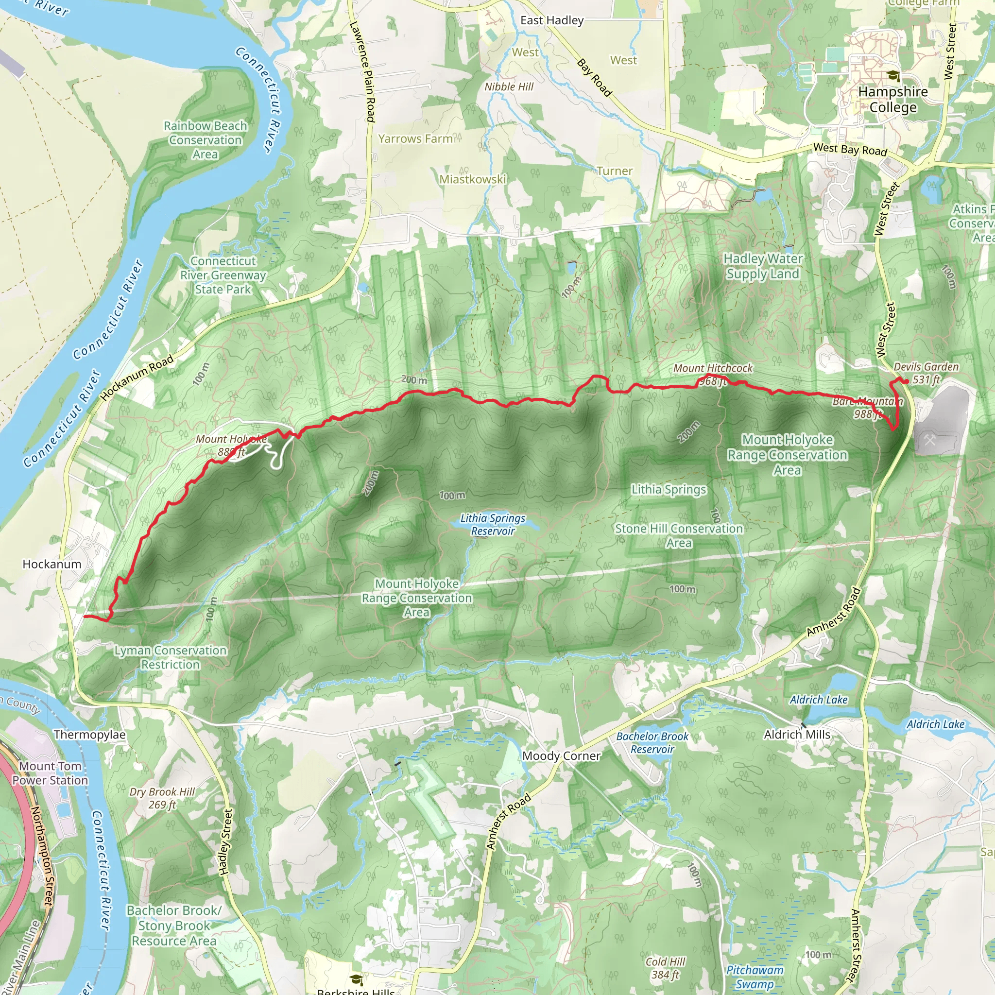 Mount Holyoke via Bare Mountain Trail mobile static map