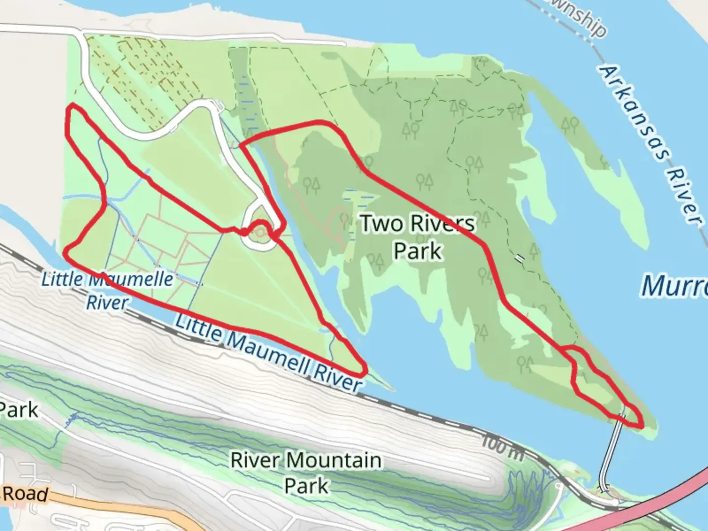 An image depicting the trail Two Rivers Park Loop Trail and its surrounding area.
