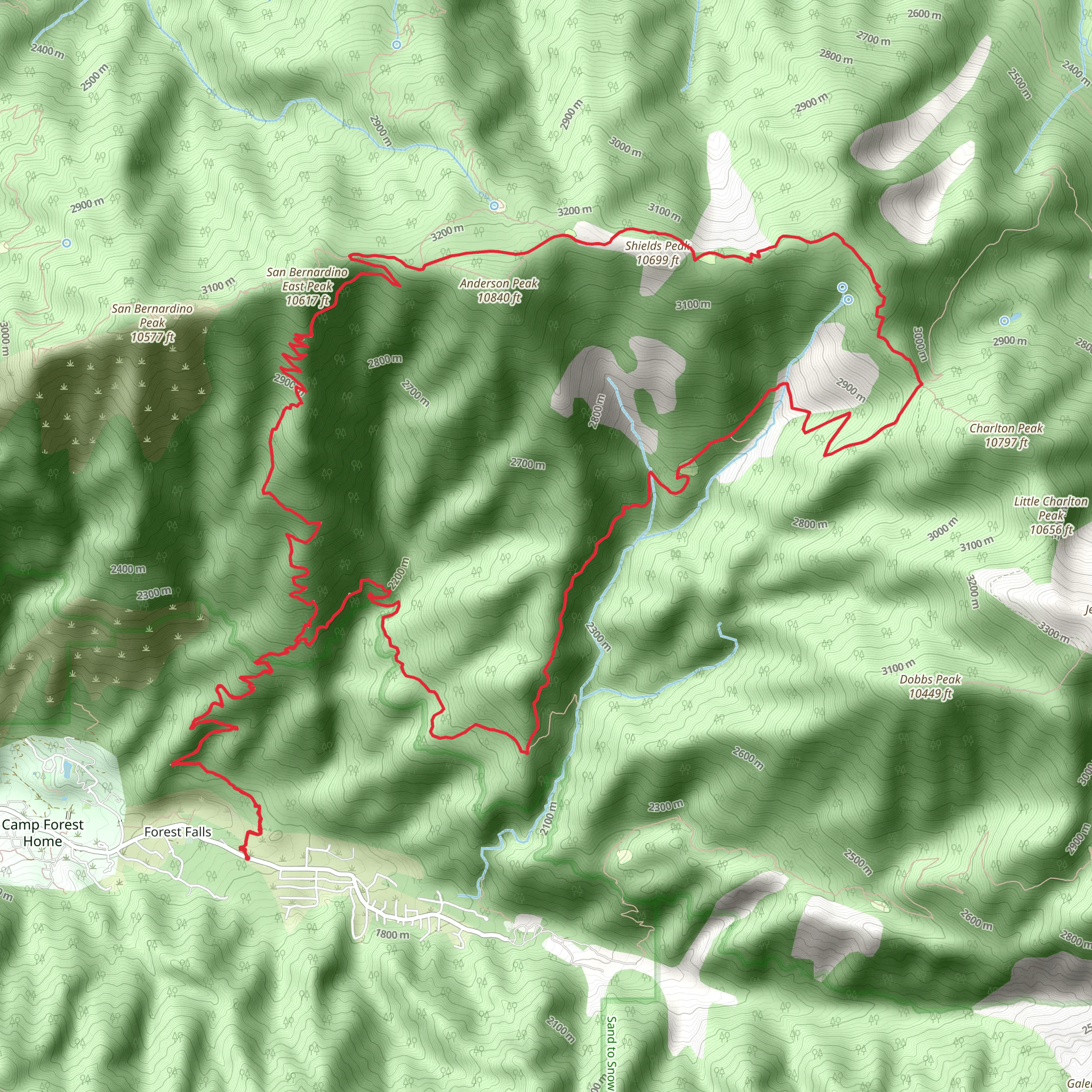 Plummer Meadows and Anderson Flat via Falls Creek and Momyer Creek mobile static map