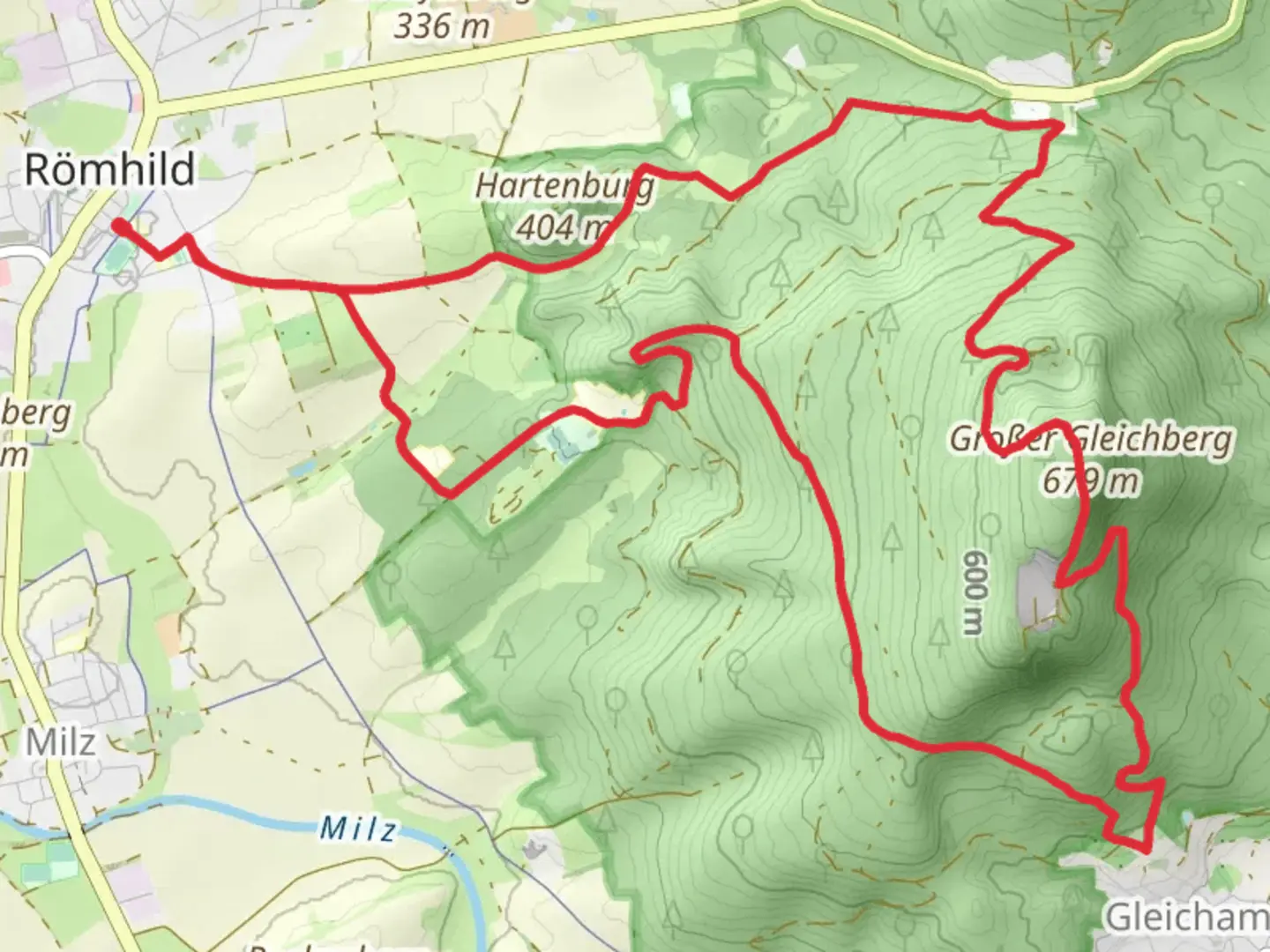 An image depicting the trail NSG Kleiner und Grober Loop - Romhild and its surrounding area.