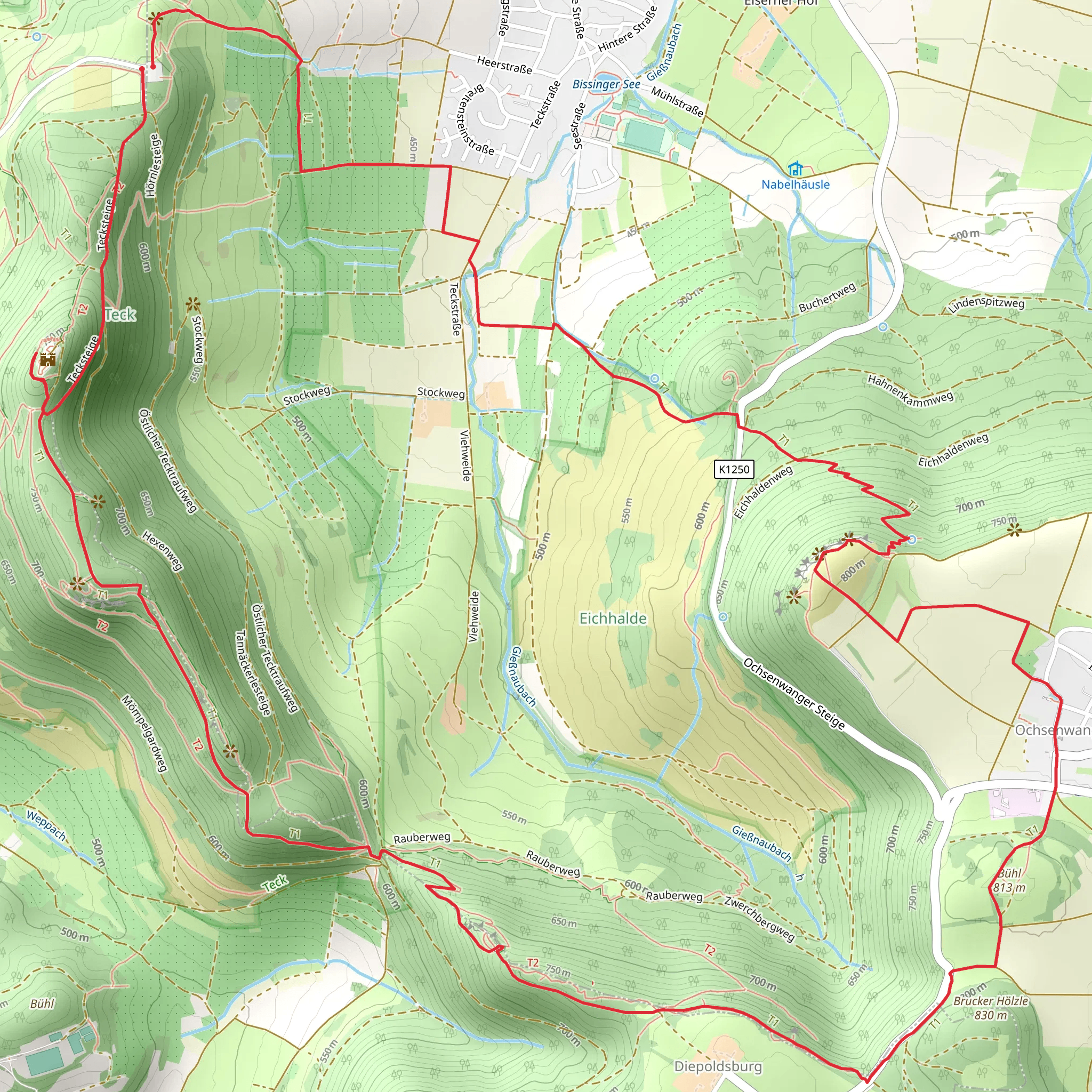 Breitenstein and Teckberg via Hochgehadelt mobile static map