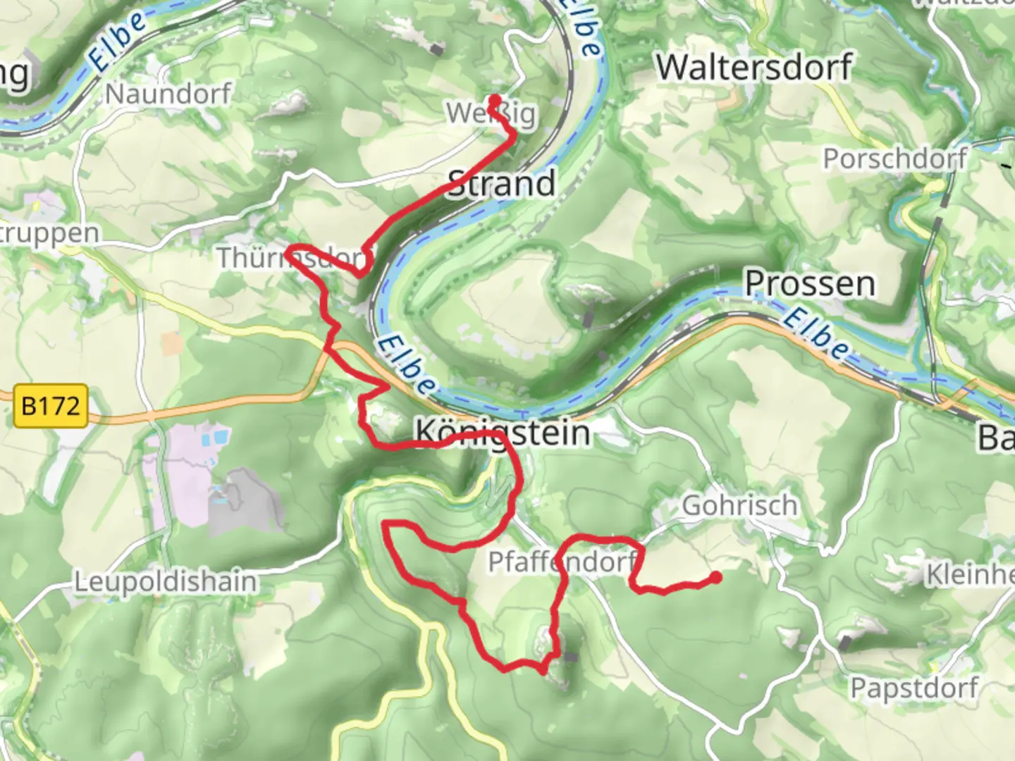 An image depicting the trail Gohrisch to Weibig Walk via Pfaffenstein Walk and its surrounding area.