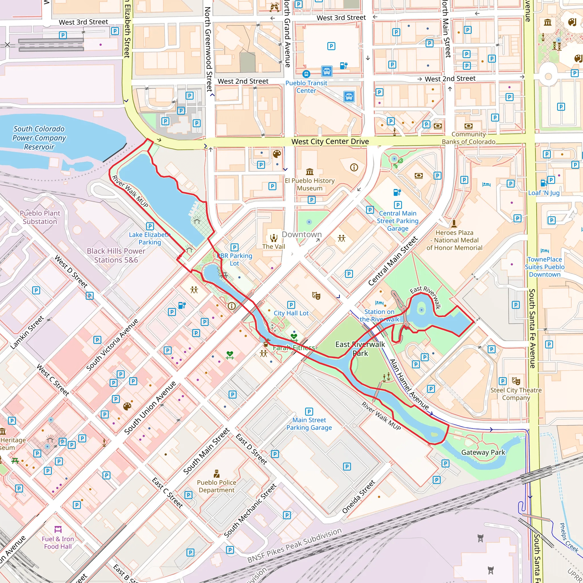 Historic Arkansas Riverwalk of Pueblo Loop mobile static map