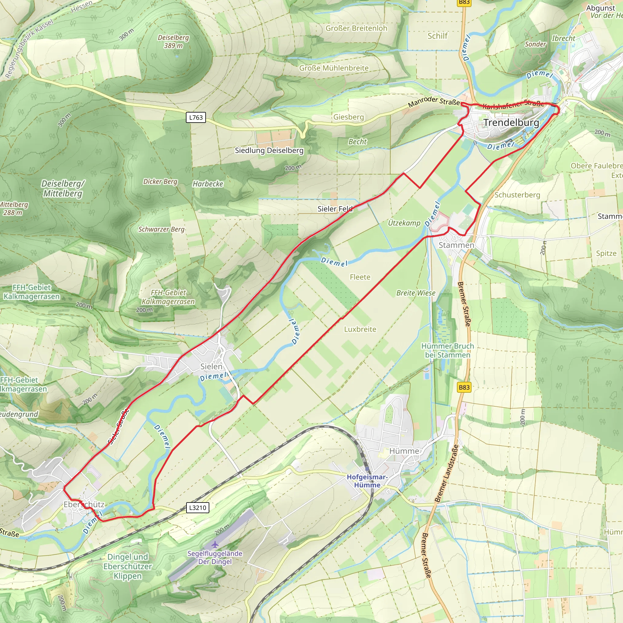 Flutgraben and Diemel via Hans Schmidt Weg mobile static map