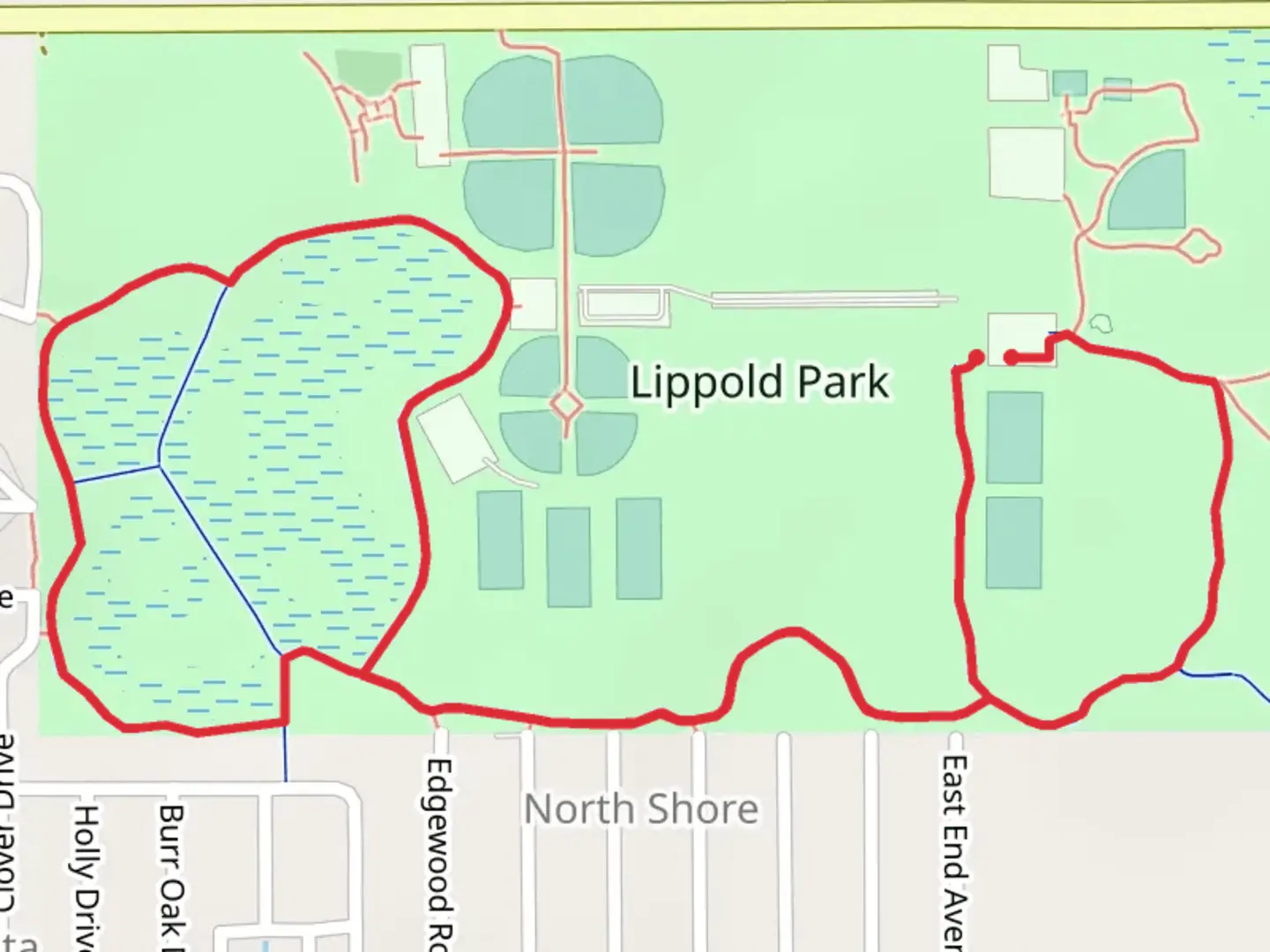 An image depicting the trail Lippold Park Loop and its surrounding area.