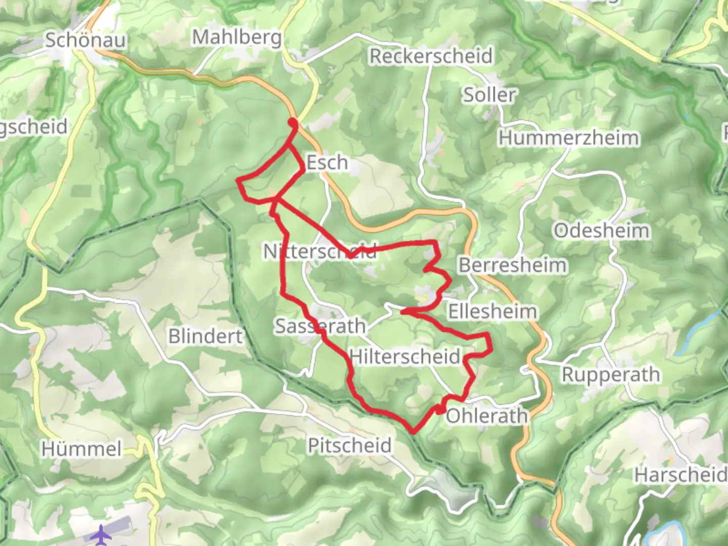 An image depicting the trail Sasserather Heide and Honerath Loop and its surrounding area.
