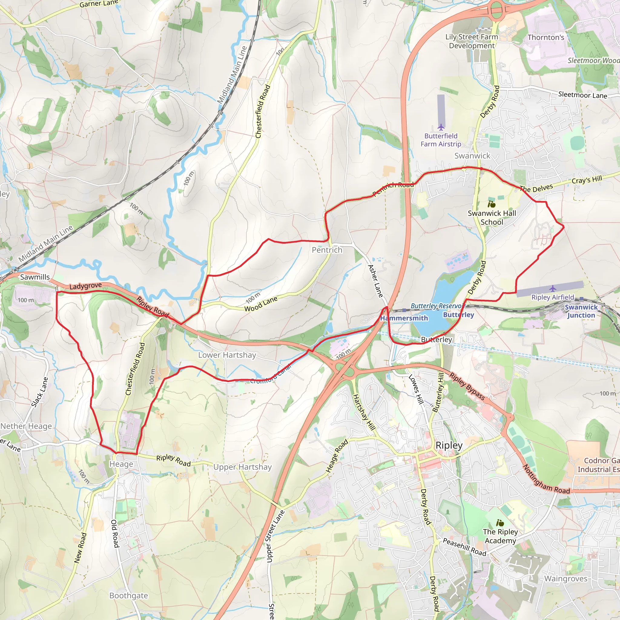Swanwick and Heage Loop via Butterley Reservoir mobile static map