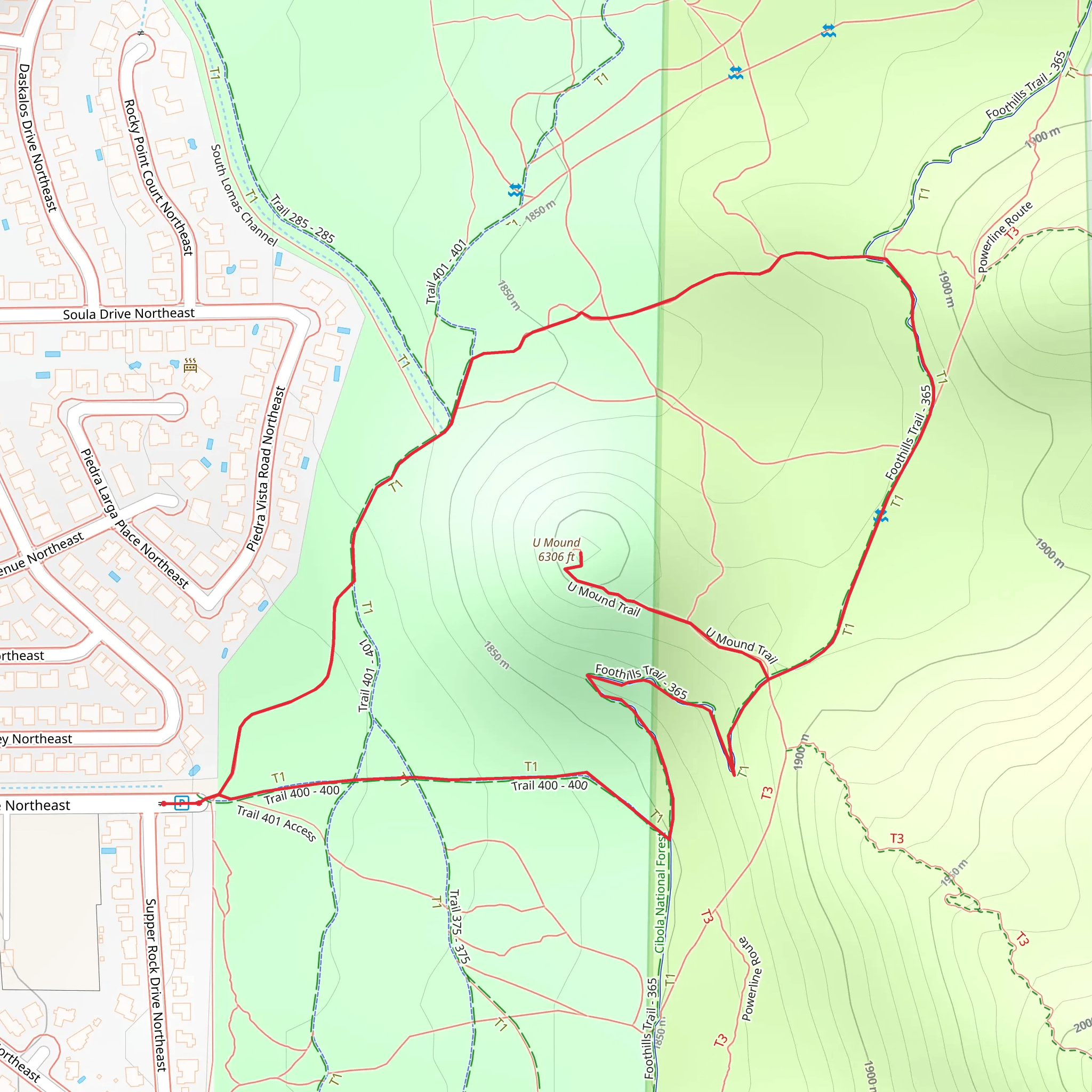 U Mound and Foothills Trail Loop mobile static map