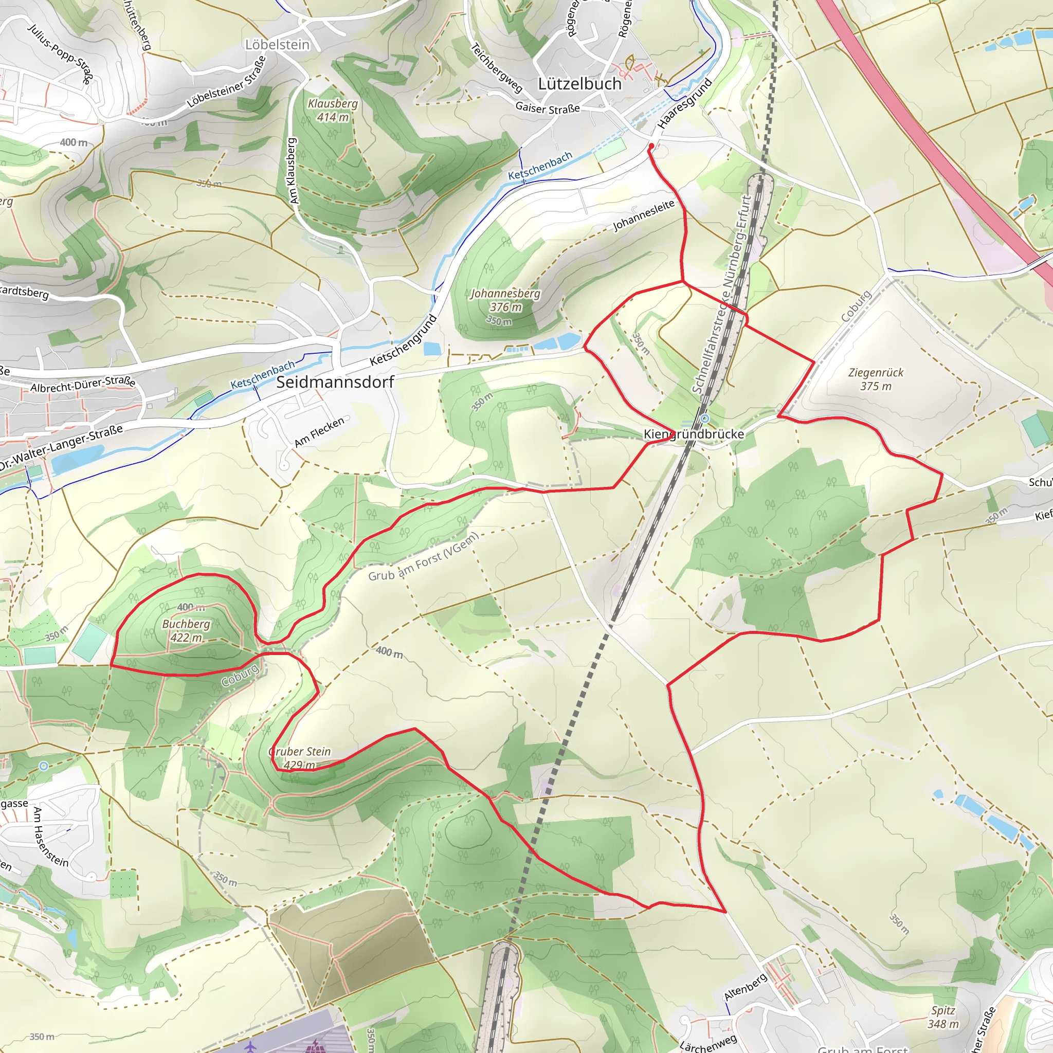 Coburger Rundwanderweg and Rundweg Grub mobile static map