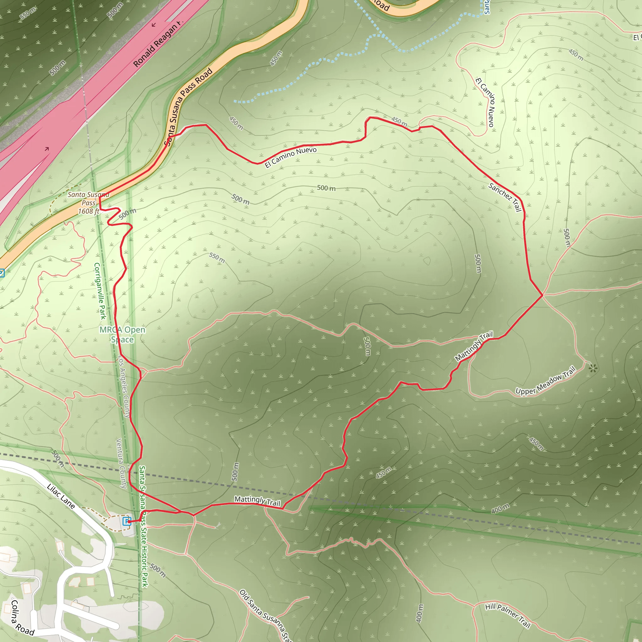 El Camino Nuevo and Mattingly Loop Trail mobile static map