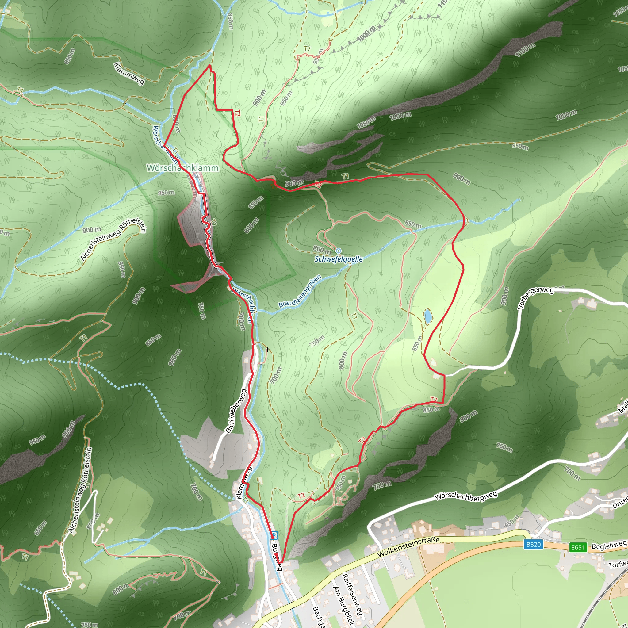 Wörschachklamm Gorge to the Wolkenstein Castle Ruins mobile static map