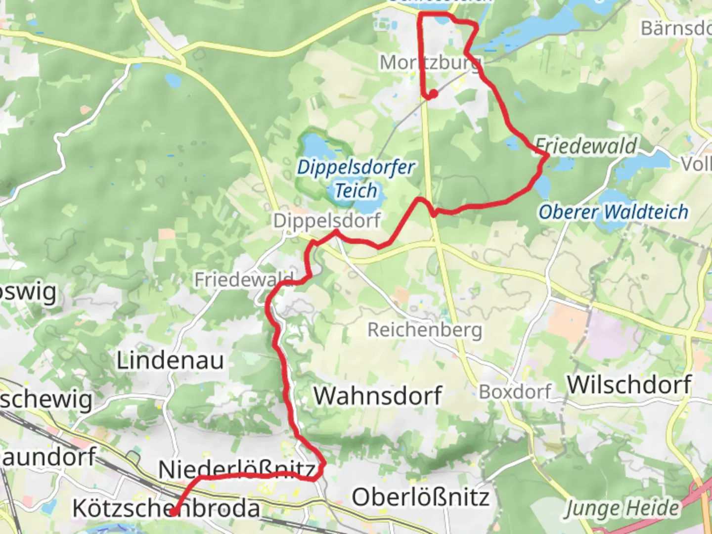 An image depicting the trail Moritzburg to Kotzschenbroda Walk and its surrounding area.