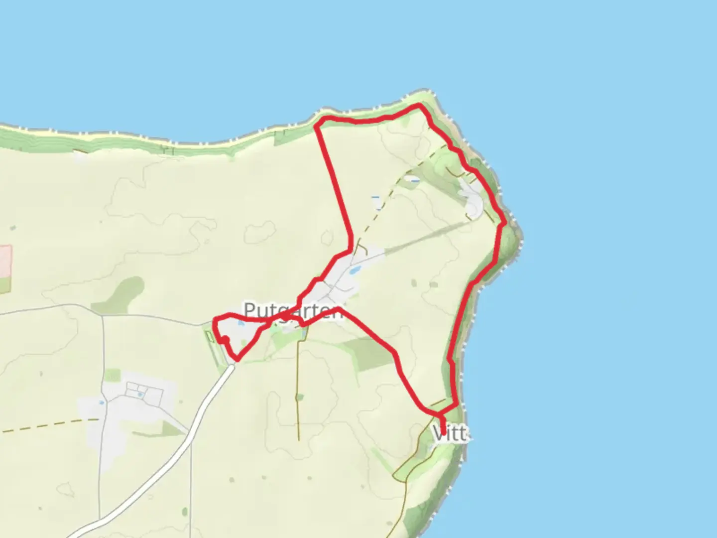 An image depicting the trail Klusser Berge, Veilchentreppe and Uferabstieg Loop - Putgarten and its surrounding area.