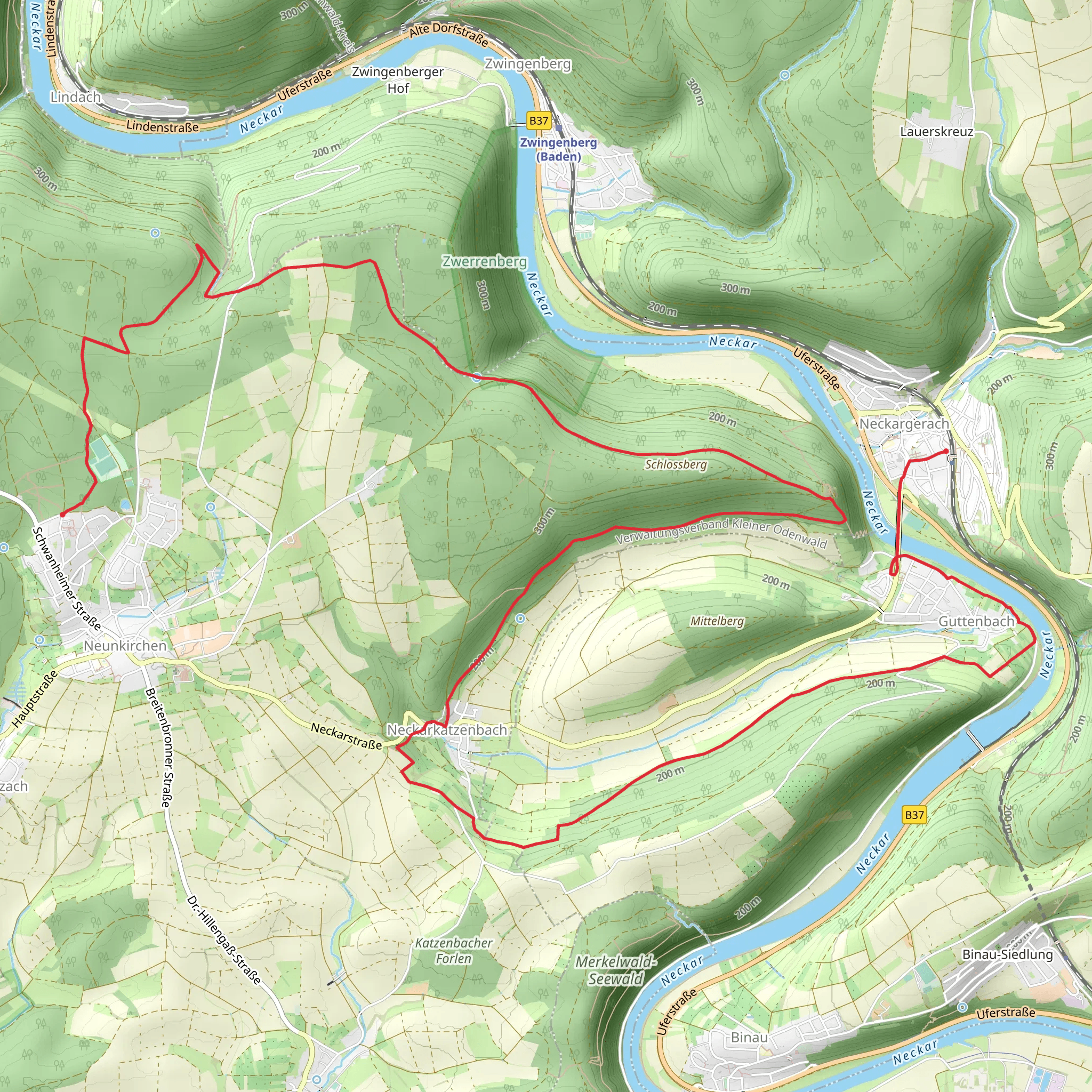 Neunkirchen to Neckargerach Walk via Minneburg mobile static map